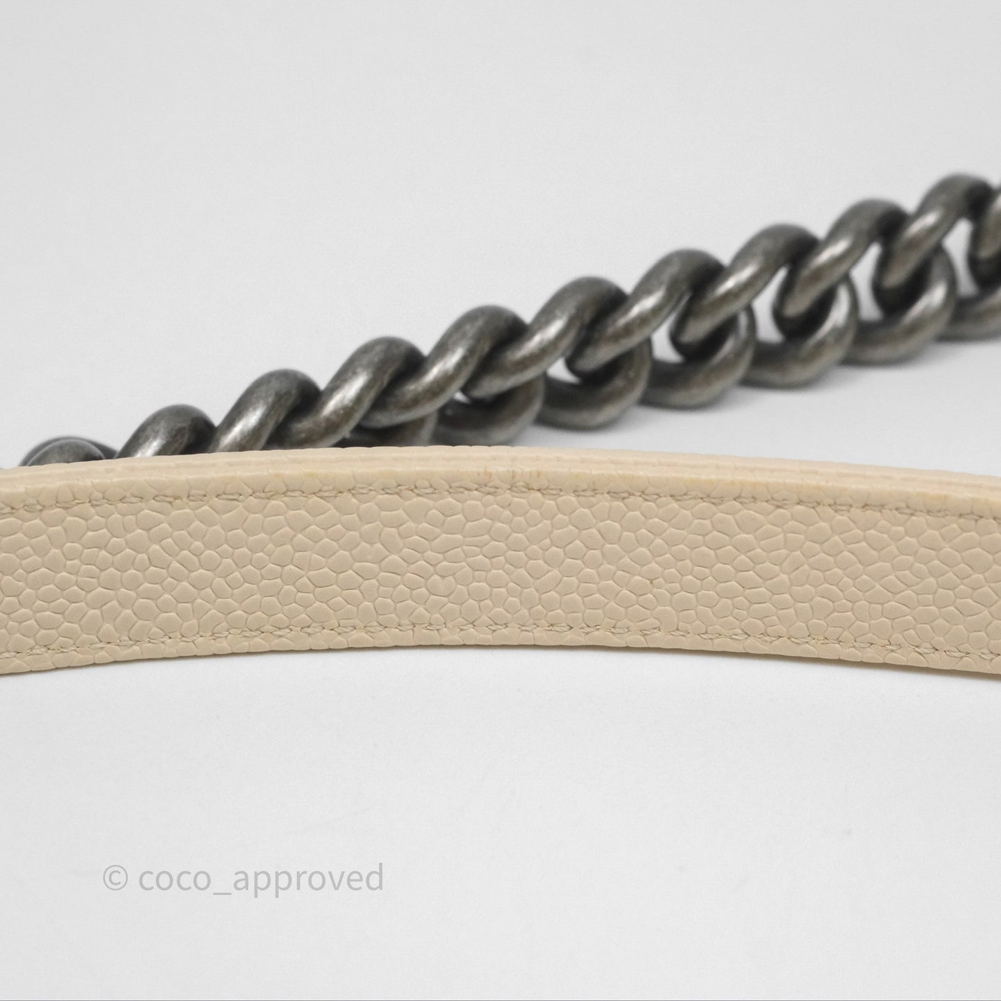 Chanel Medium Boy Chevron Beige Caviar Ruthenium Hardware