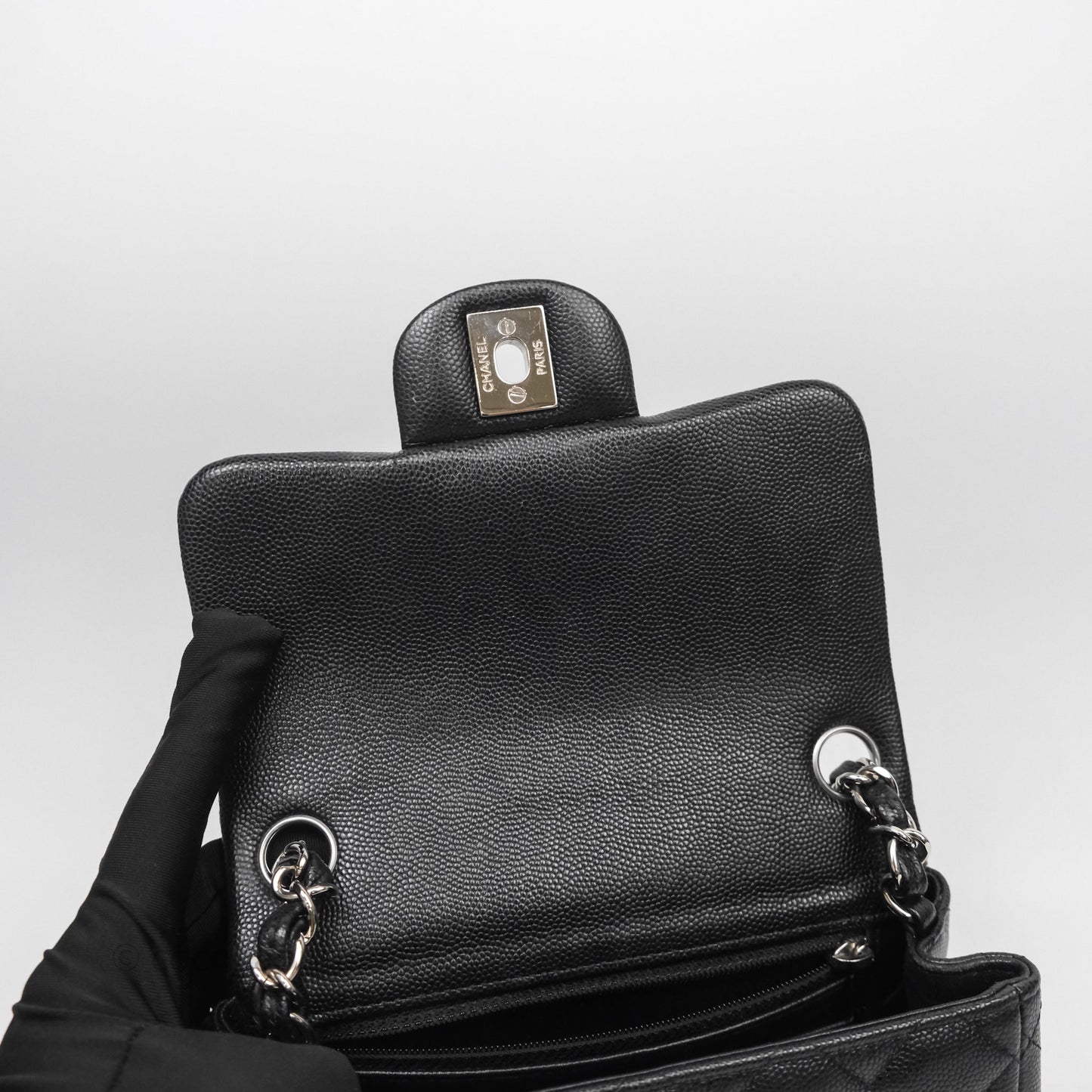 Chanel Mini Square Quilted Black Caviar Silver Hardware