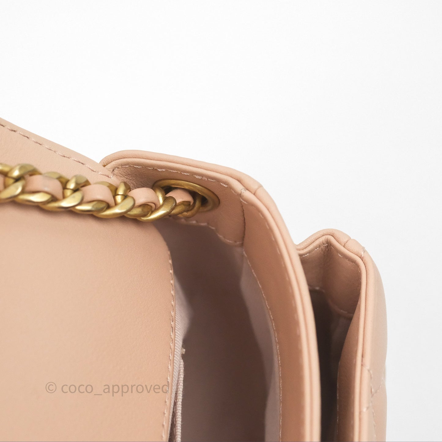 Chanel Messenger Bag Beige Pink Calfskin Aged Gold Hardware