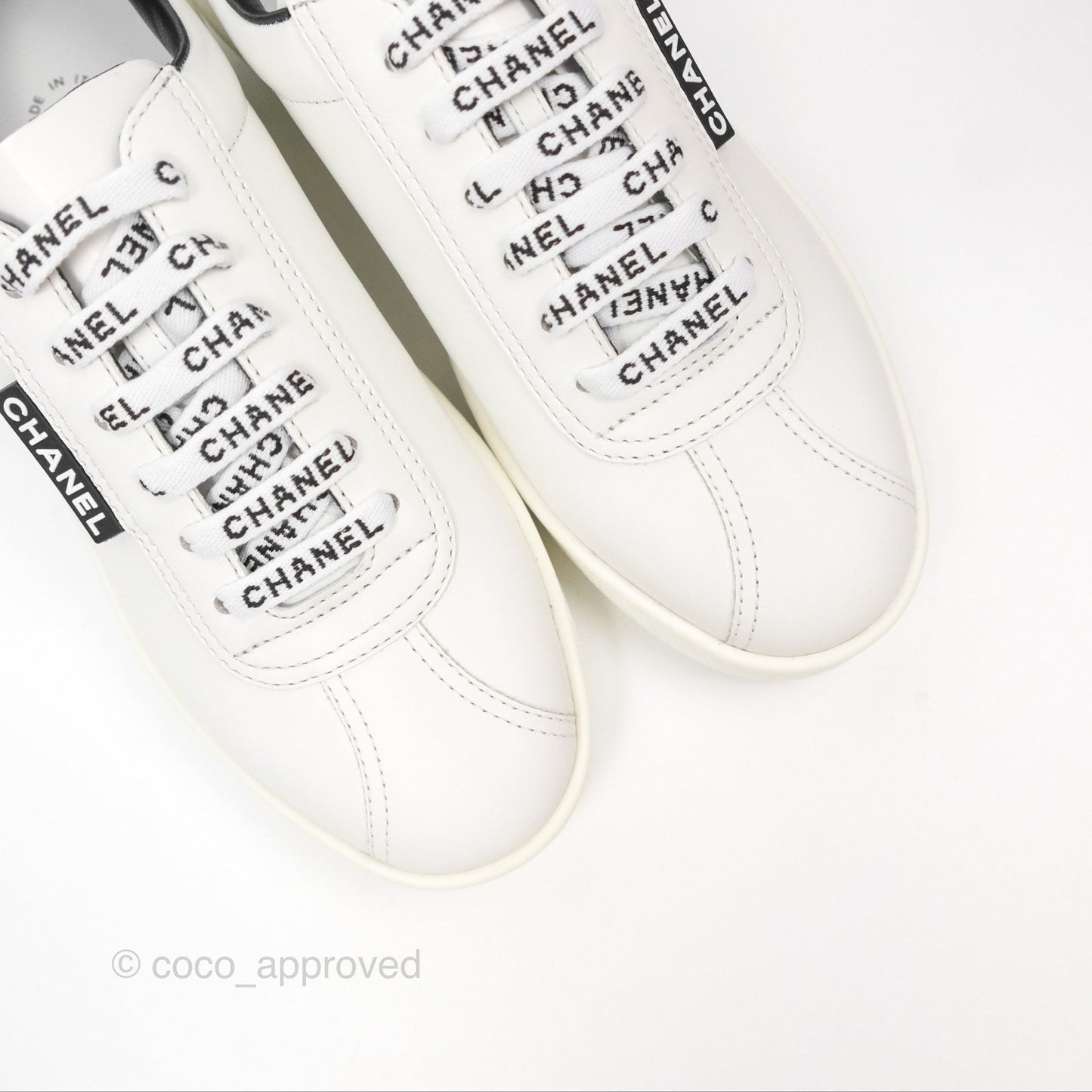Chanel Logo Pull Tab Lace-up Sneakers White & Black Size 35