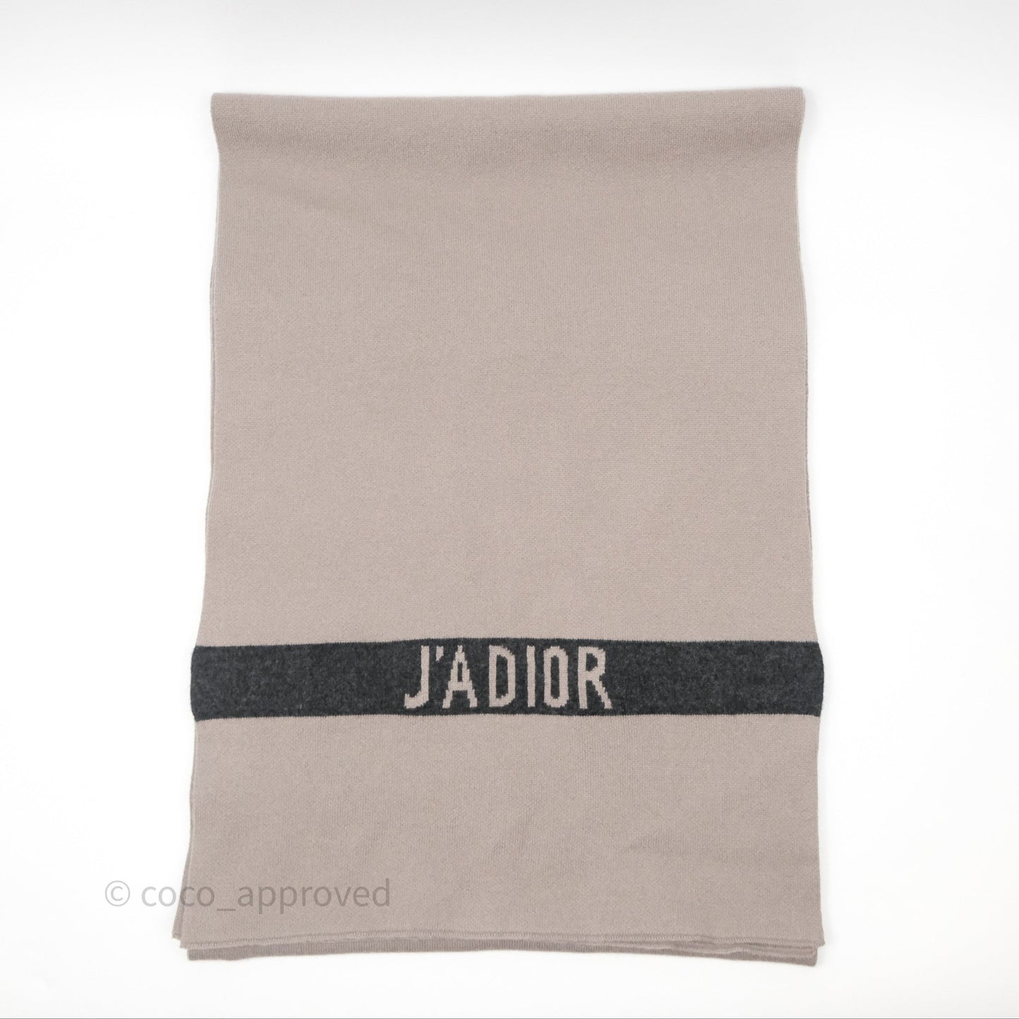 Christian Dior Logo Stripe Cashmere Scarf Taupe/ Black
