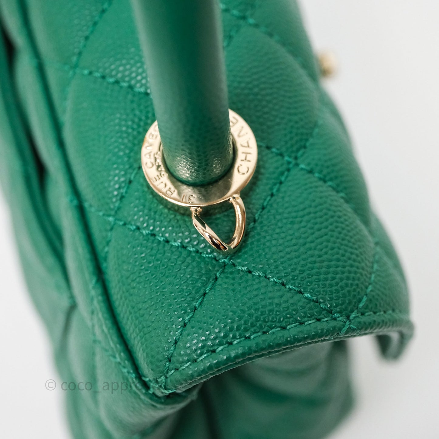 Chanel Mini Coco Handle Quilted Green Caviar Gold Hardware