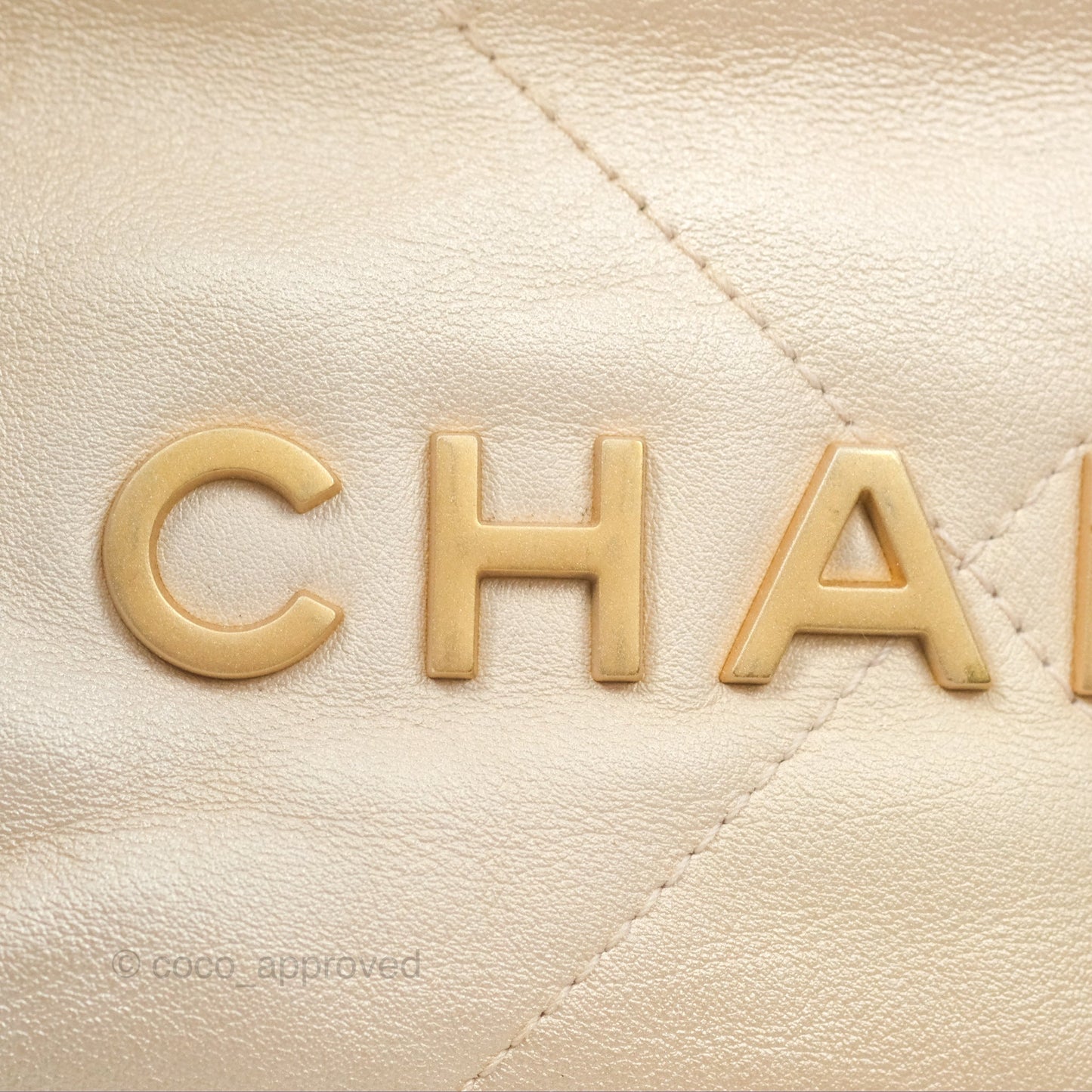 Chanel 22 Mini Bag Iridescent Light Pearly Calfskin Aged Gold Hardware