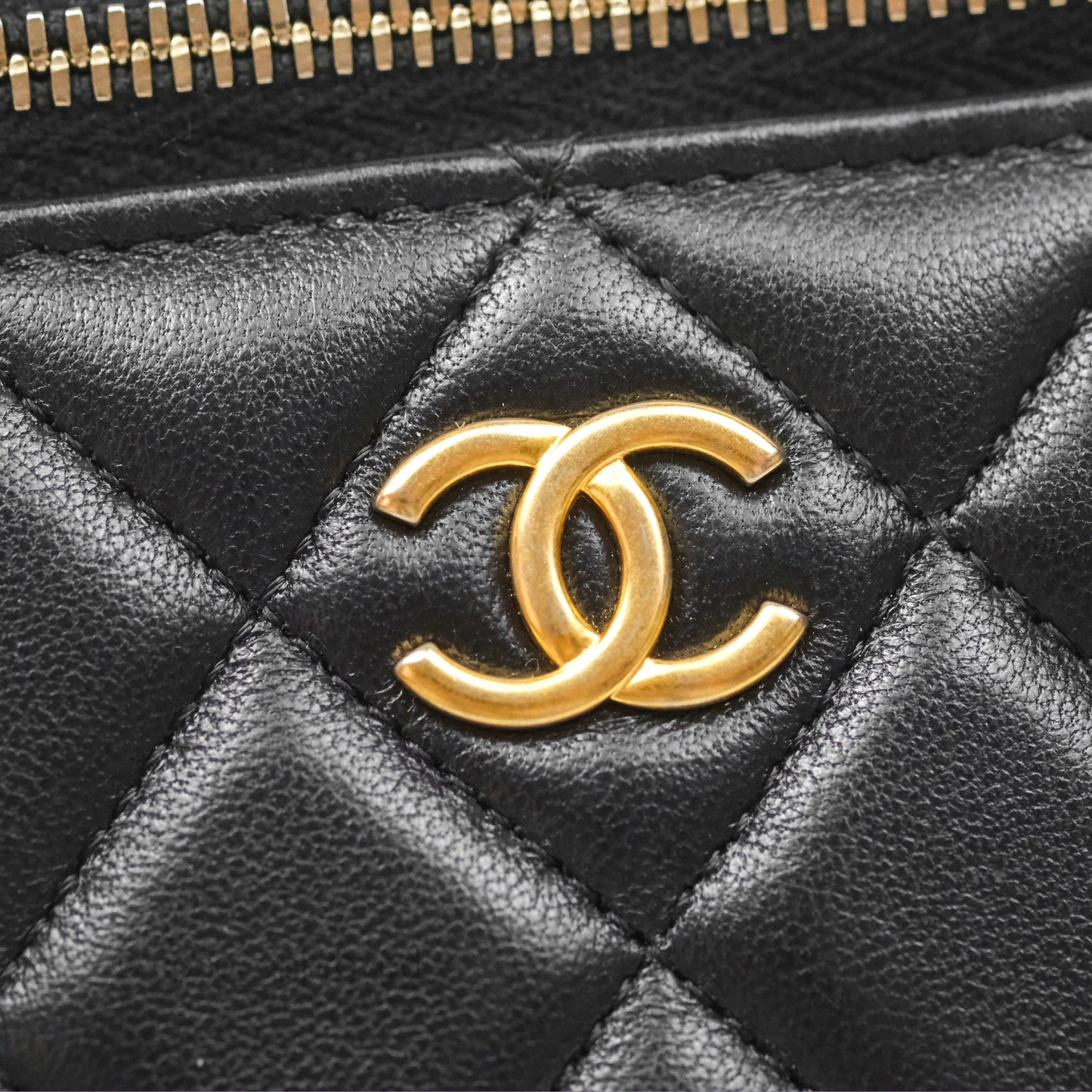 Chanel Vanity Rectangular Top Handle Black Lambskin Aged Gold Hardware