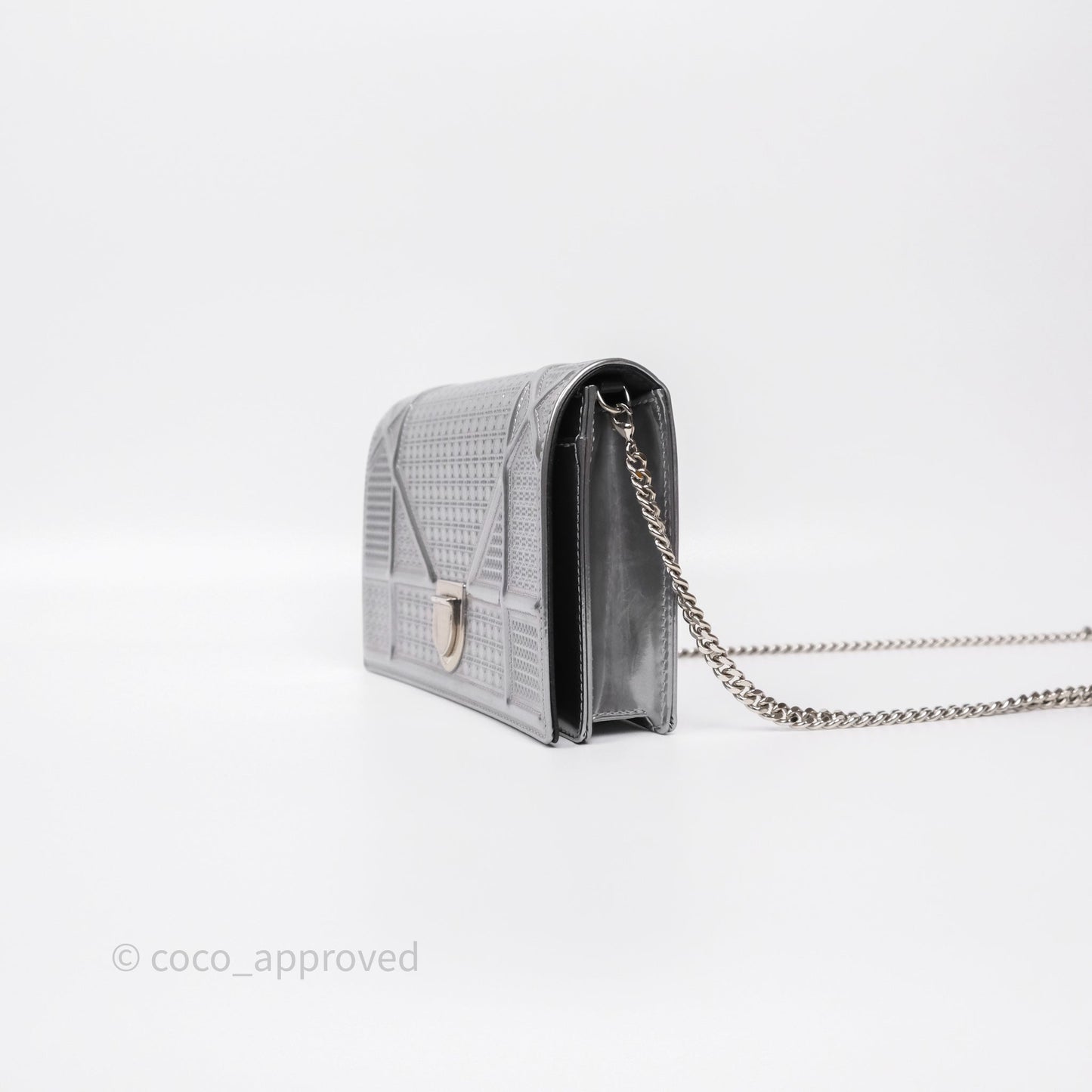 Christian Dior Diorama Wallet on Chain Metallic Silver