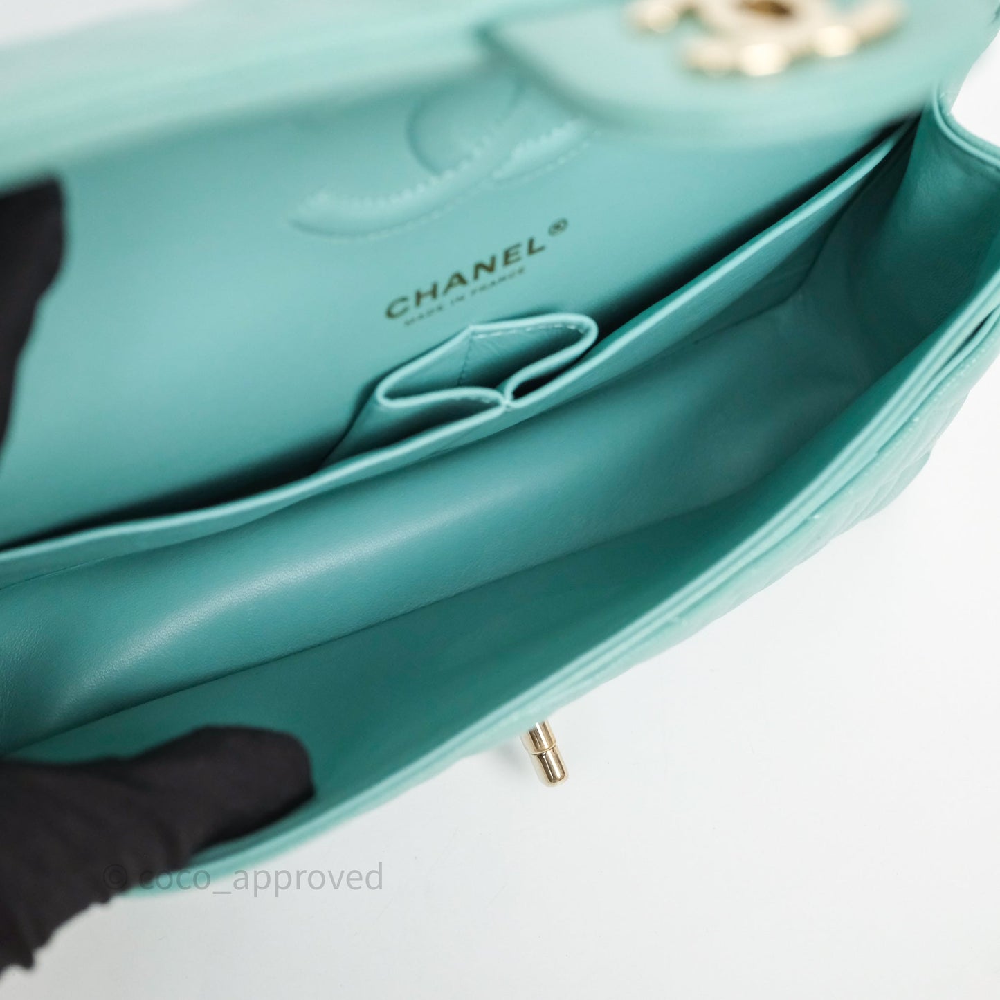 Chanel Classic M/L Medium Flap Quilted Tiffany Green Caviar Gold Hardware