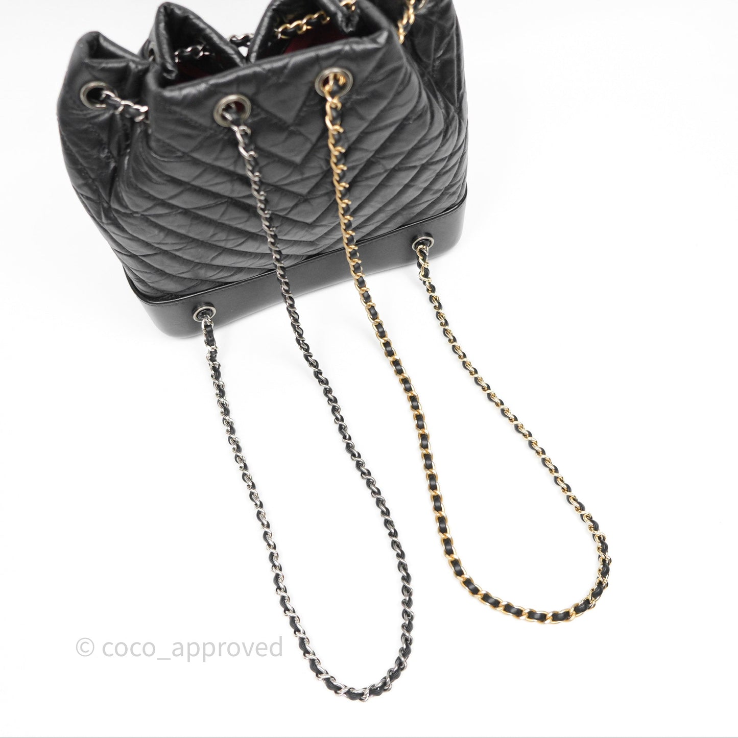 Chanel Small Chevron Gabrielle Backpack Black Aged Calfskin