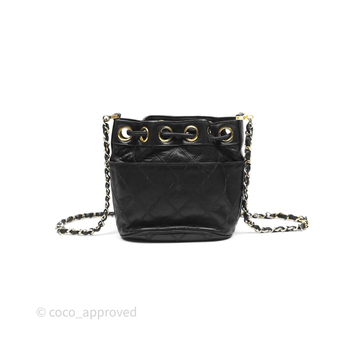 Chanel Vintage Mini CC Bucket Bag Black Lambskin Gold Hardware