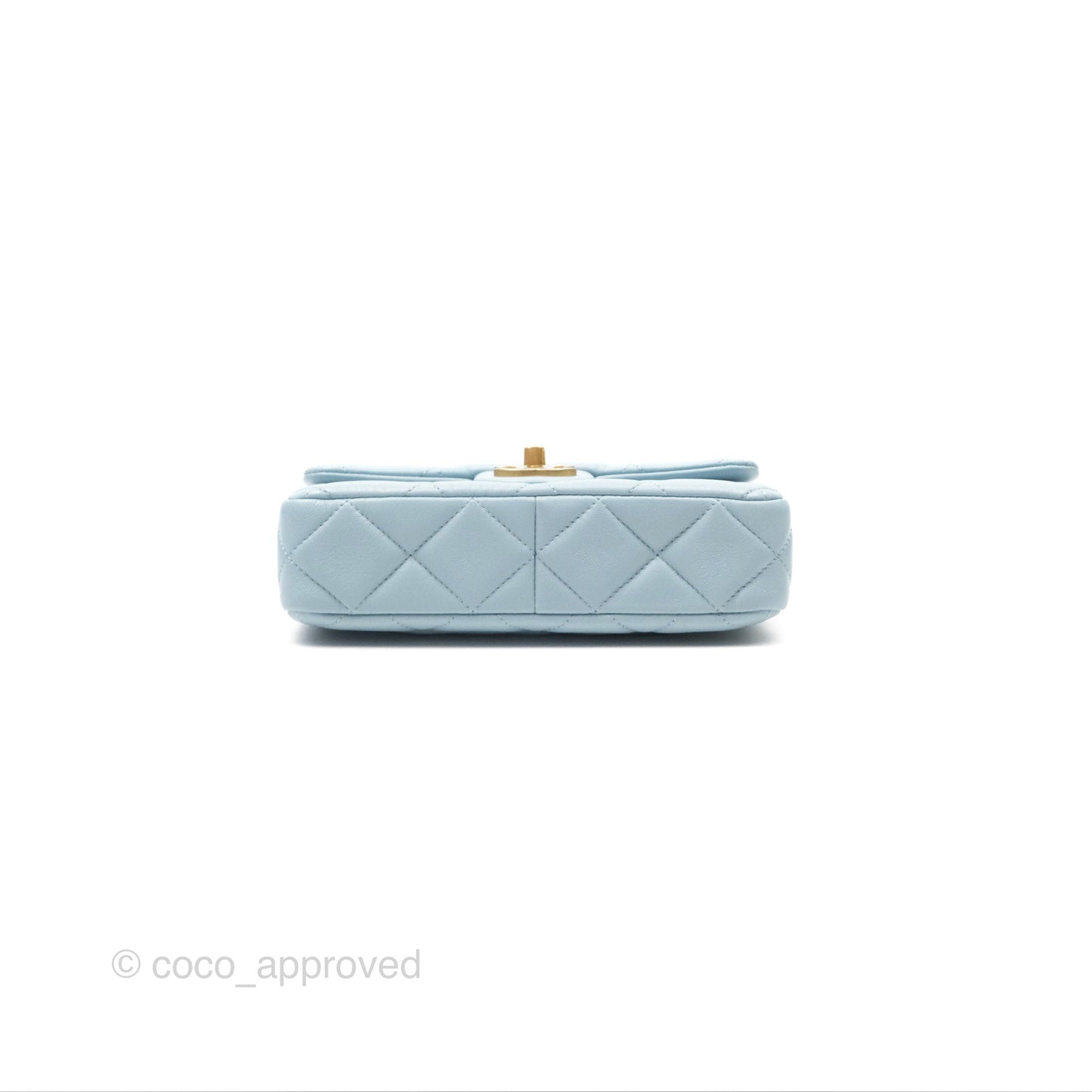 Chanel Quilted Enamel Pending CC Small Square Flap Baby Blue Lambskin 22P