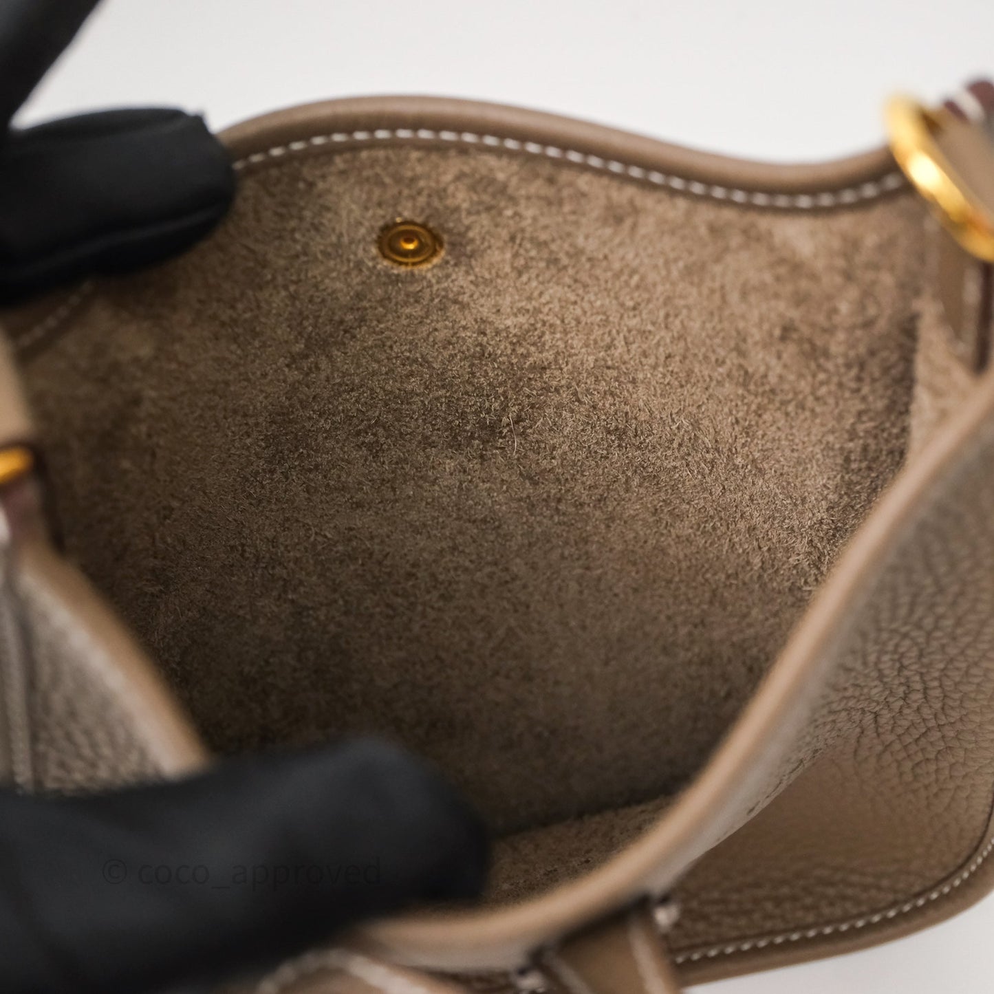 Hermès Mini Evelyne 16 Etoupe 18 Clemence Gold Hardware Bleu Indigo Strap