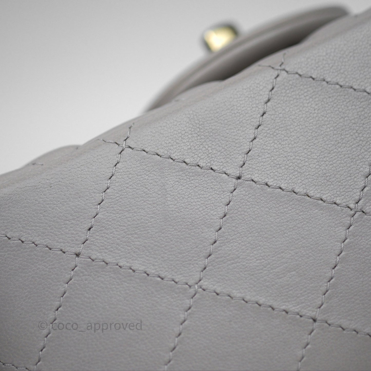Chanel Mini Square Flap Quilted Light Grey Lambskin Gold Hardware