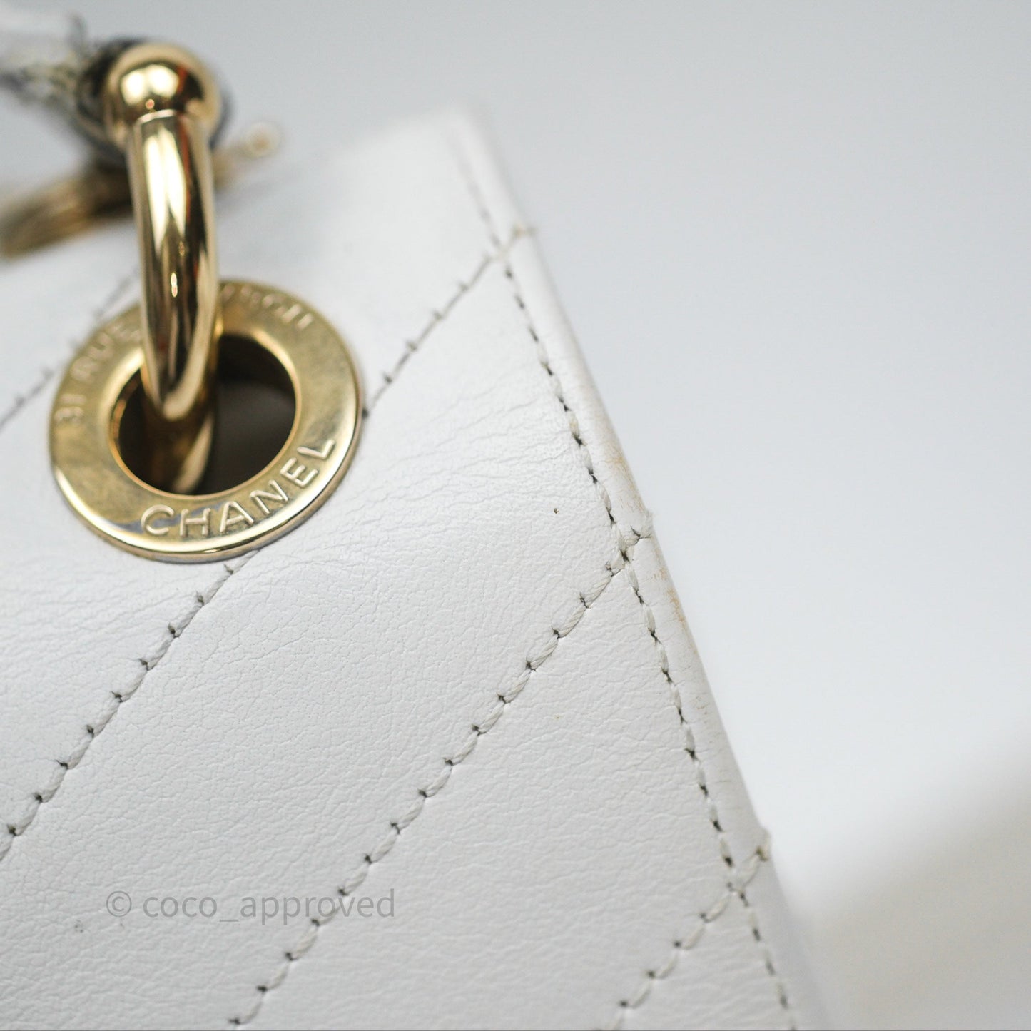 Chanel Small Chevron Chic Top Handle Flap White Calfskin Gold Hardware