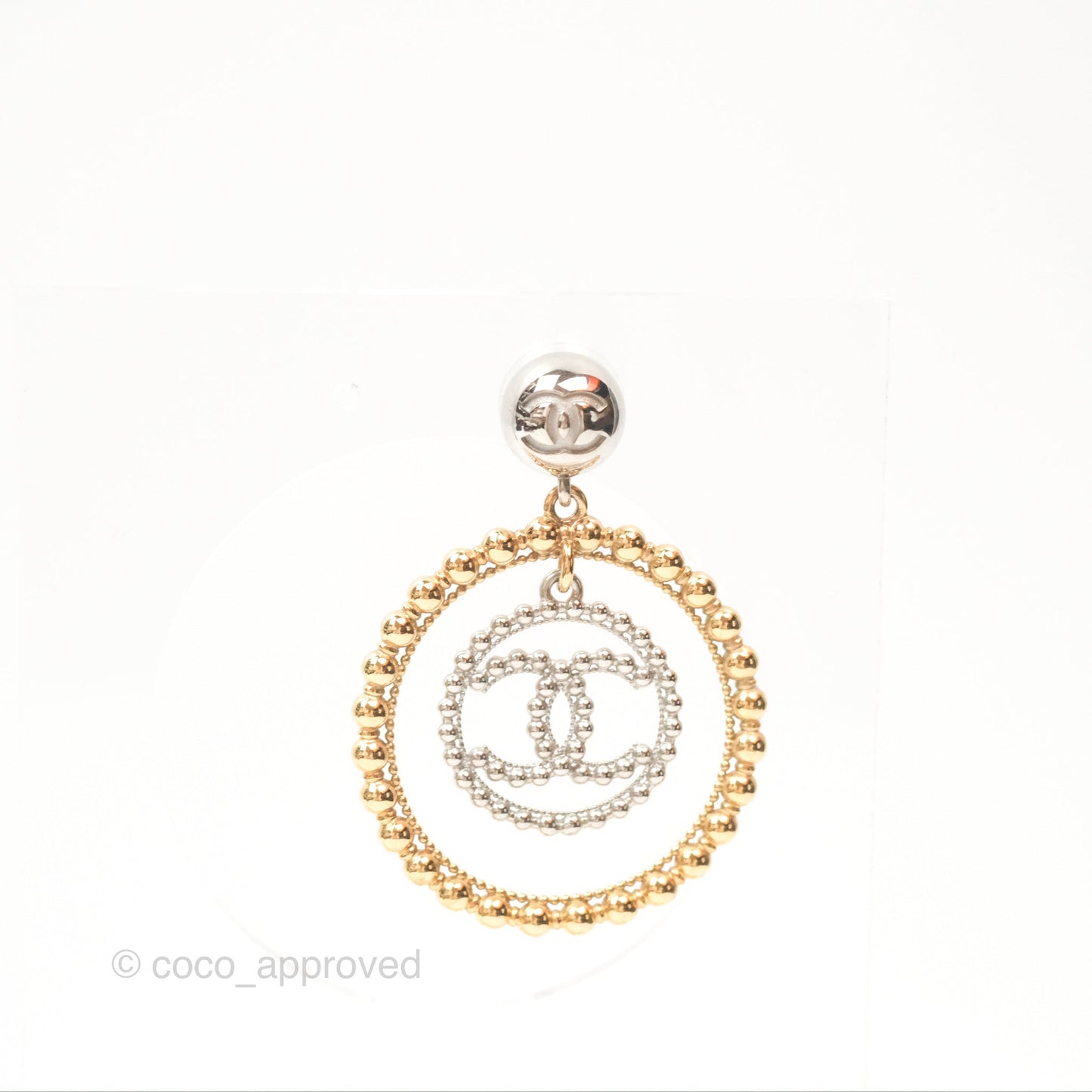 Chanel CC Hoop Drop Earrings Silver Gold Tone 22C