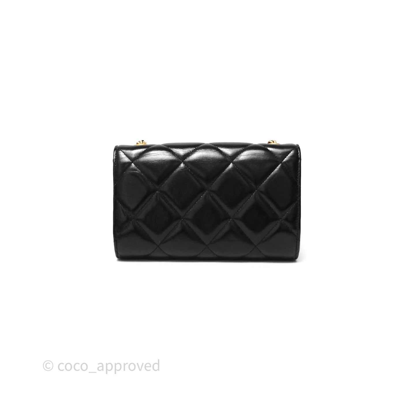 Chanel Quilted Medallion Wallet on Chain WOC Black Glossy Lambskin Gold Hardware 22K