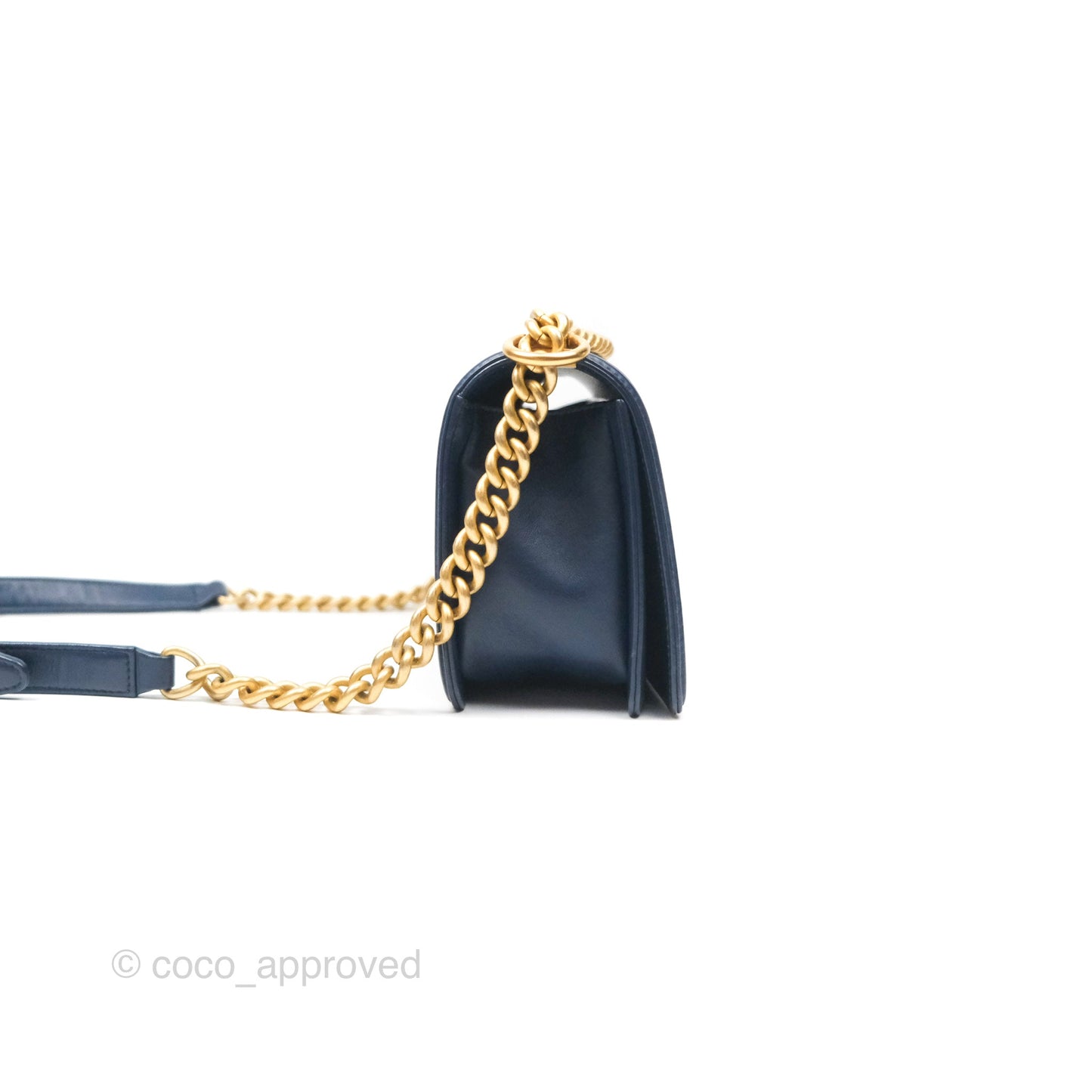 Chanel Medium Boy Chevron Navy Calfskin Aged Gold Hardware