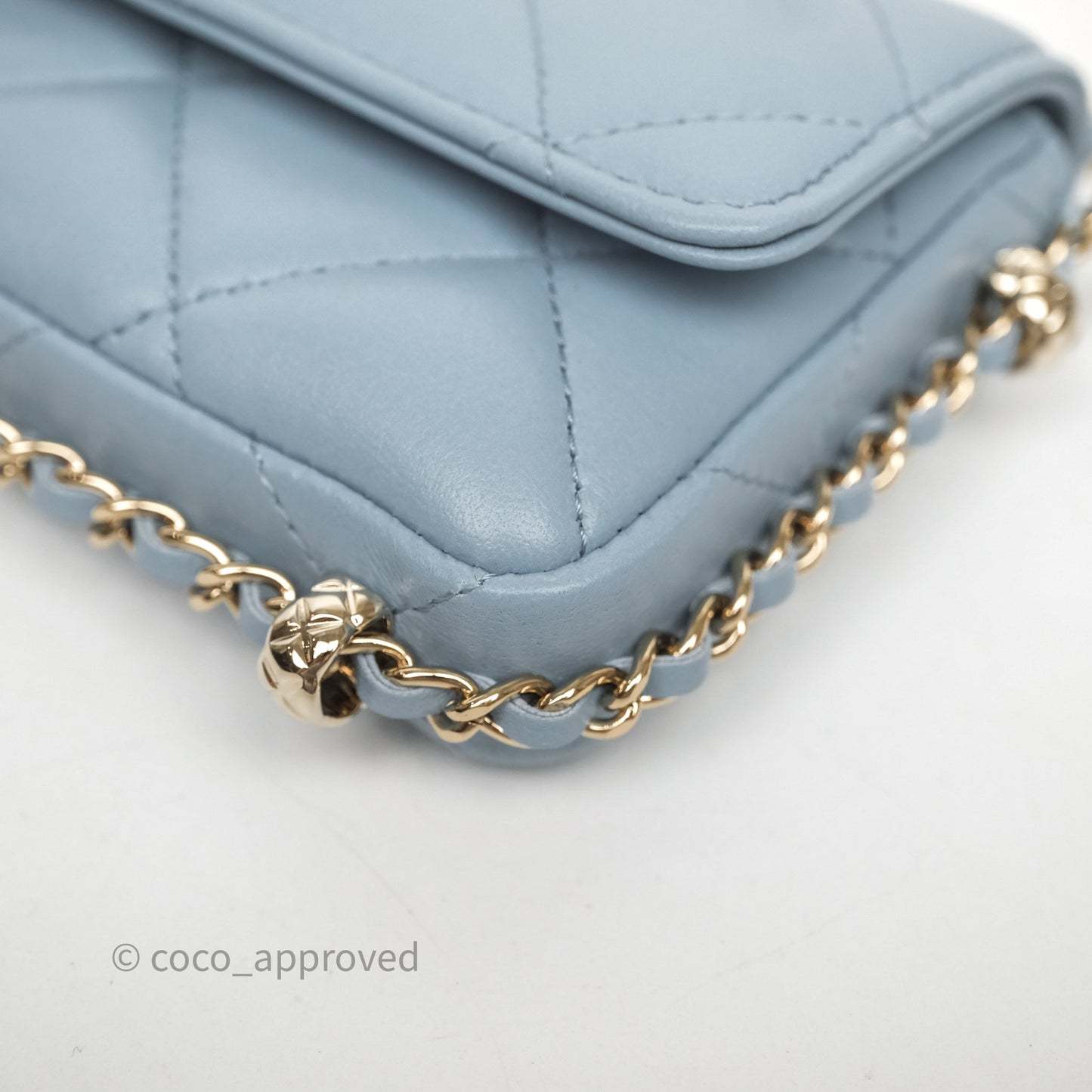 Chanel Mini Chain Around Clutch With Chain Blue Lambskin Gold Hardware