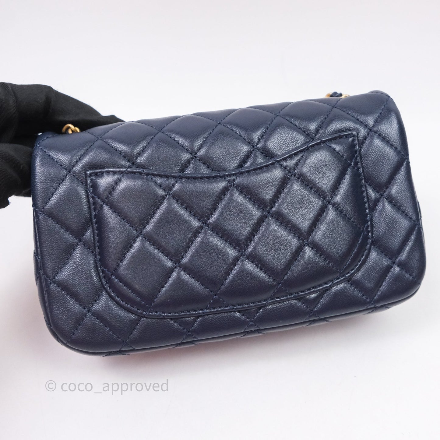 Chanel Mini Rectangular Pearl Crush Navy Lambskin Aged Gold Hardware