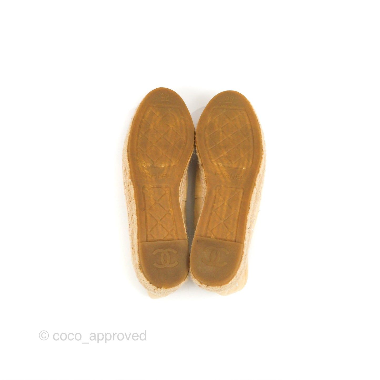 Chanel CC Beige Red Espadrilles with Pearl Size 39