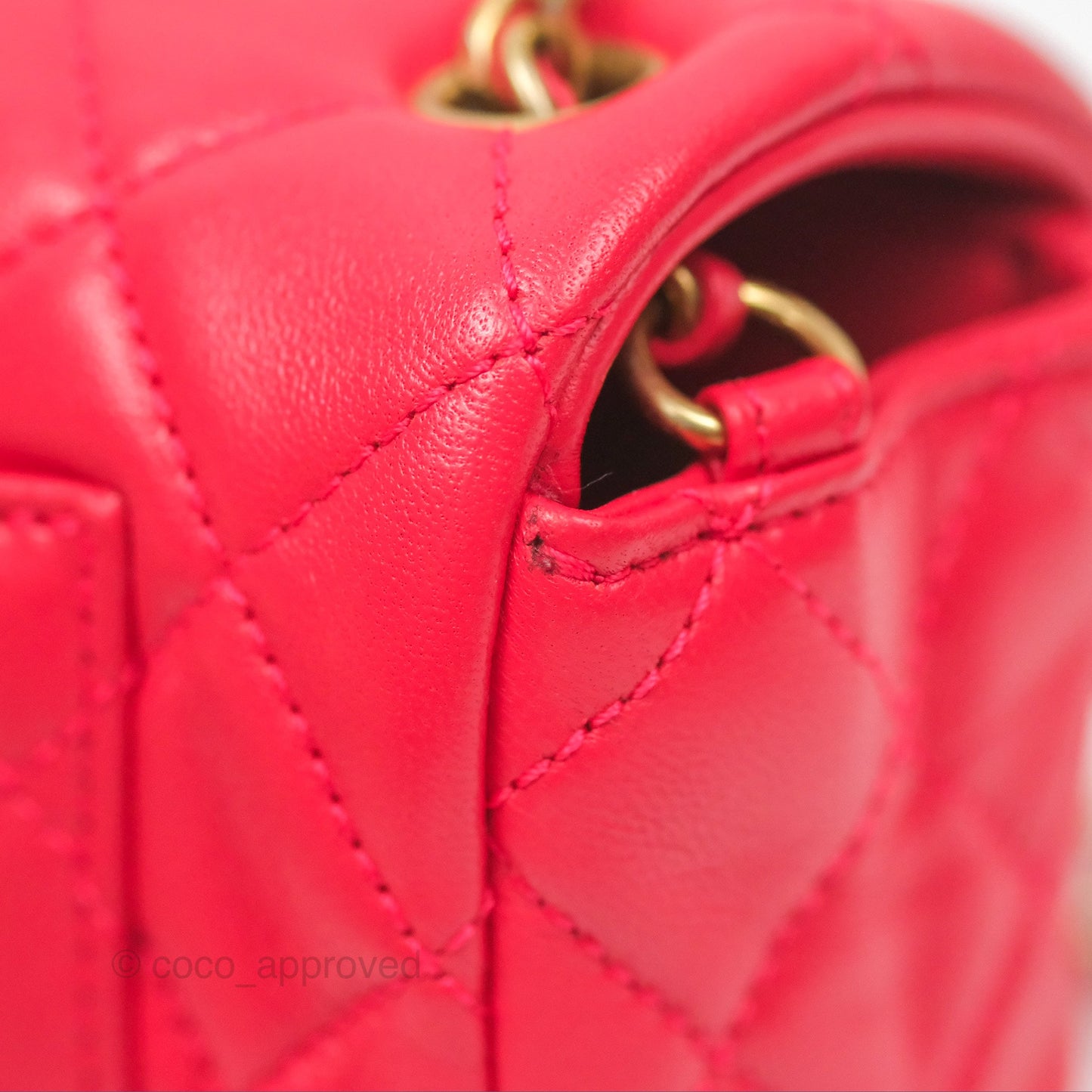 Chanel Mini Rectangular Pearl Crush Chilli Red Lambskin Aged Gold Hardware