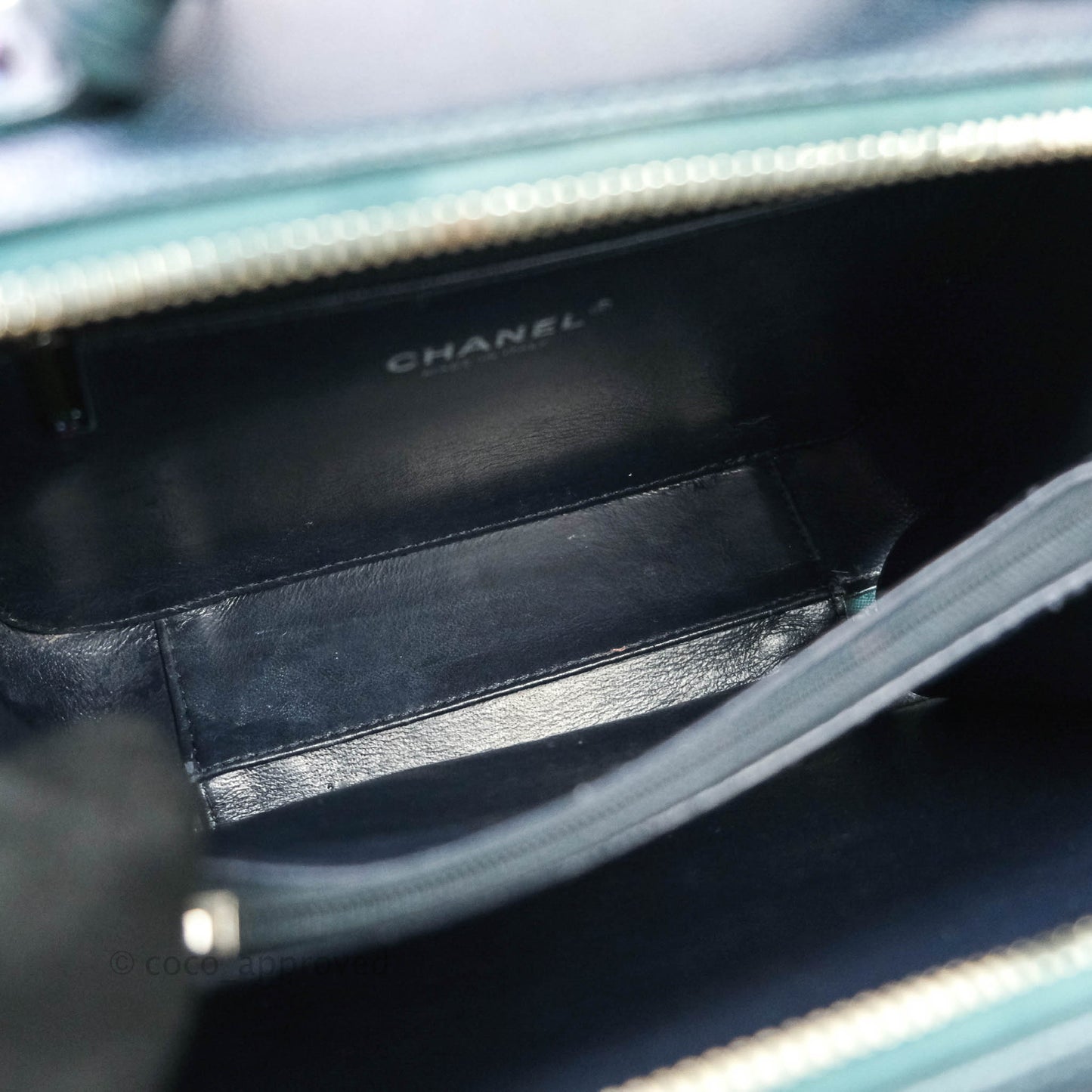 Chanel Quilted Medium CC Filigree Vanity Case Iridescent Dark Turquoise Caviar Rainbow Hardware