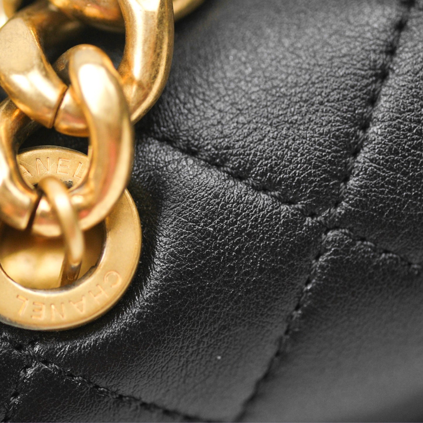 Chanel Pearl Chain Bag Black Calfskin Aged Gold Hardware