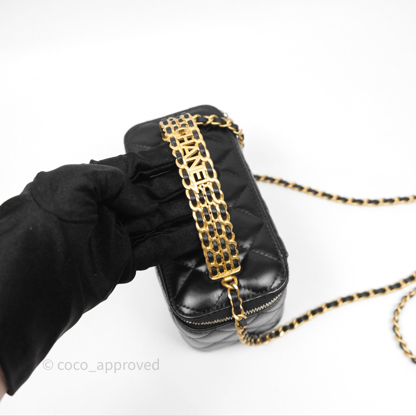 Chanel Vanity Rectangular with Top Handle Black Lambskin Aged Gold Hardware