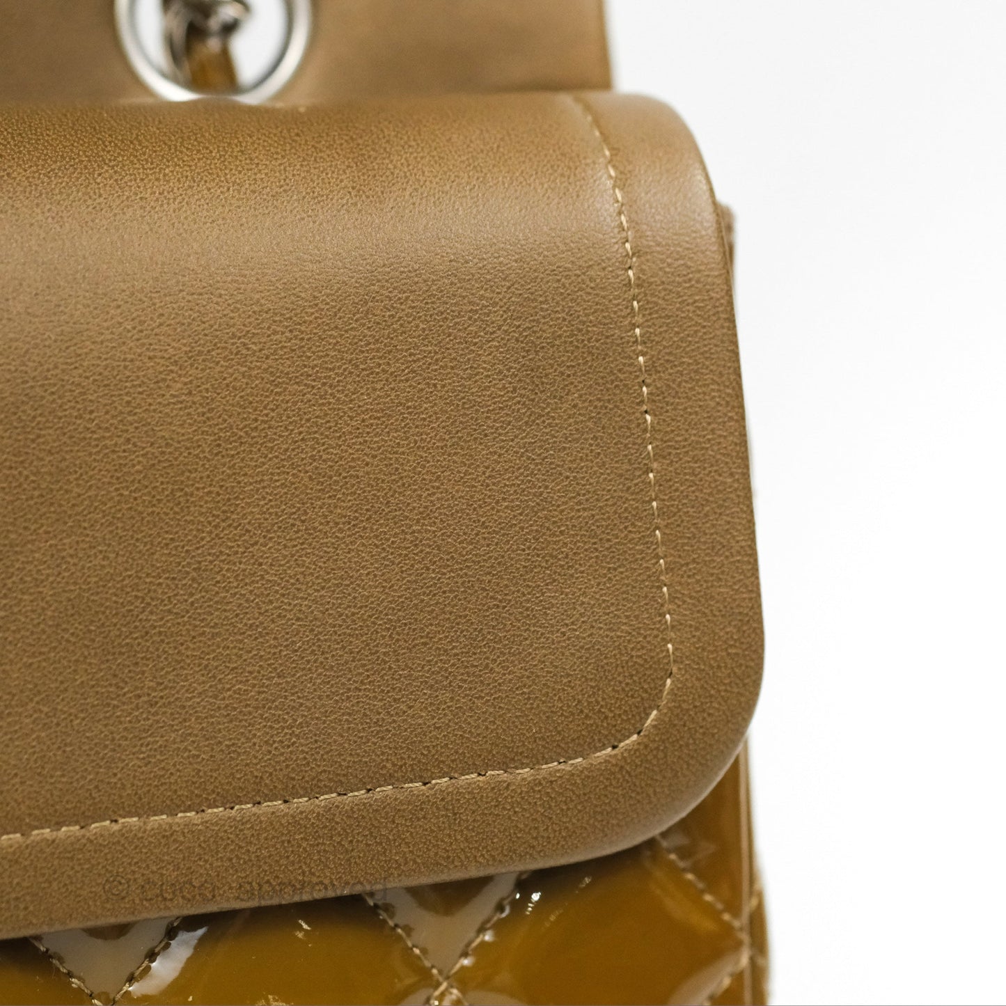 Chanel Classic M/L Medium Flap Quilted Brown Patent Silver Hardware
