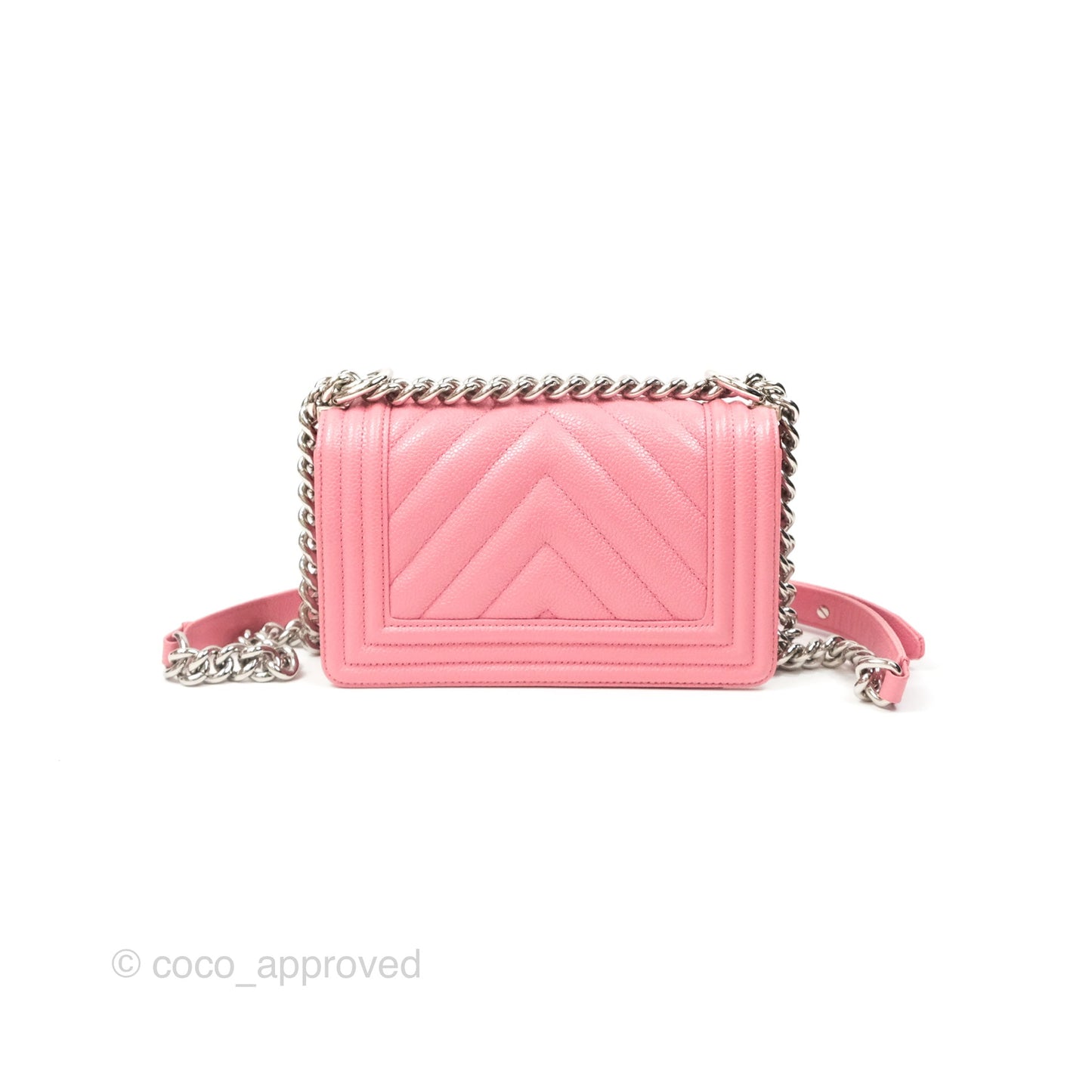 Chanel Small Boy Chevron Pink Caviar Silver Hardware