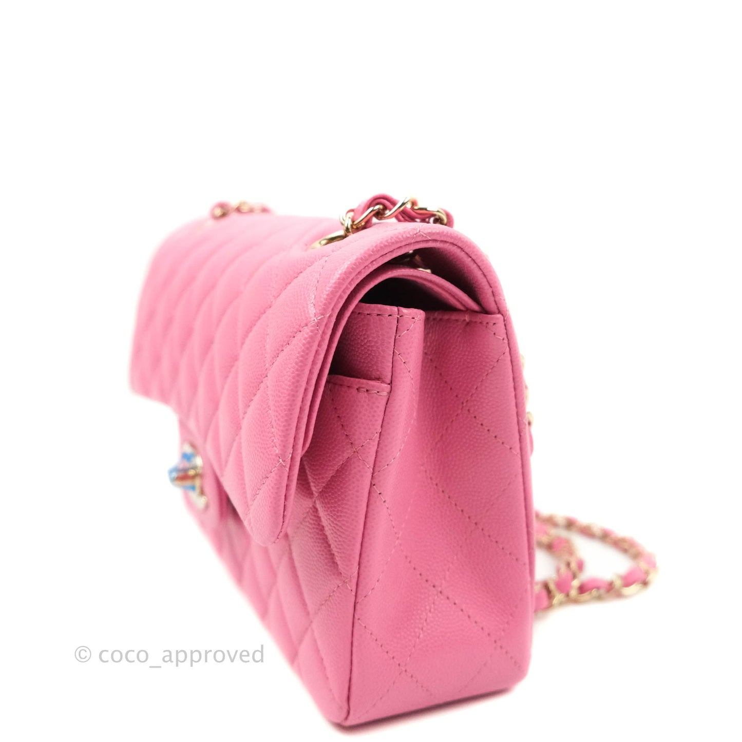 Chanel Classic Quilted S/M Small Double Flap Pink Caviar Gold Hardware 21P