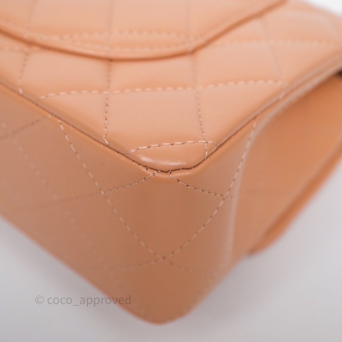 Chanel Small Classic Flap Quilted Dark Peach Beige Lambskin Gold Hardware