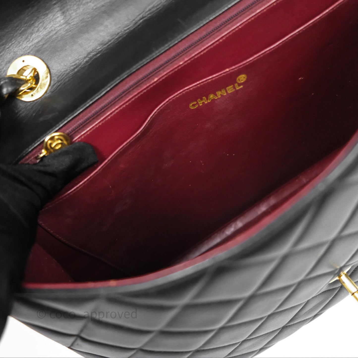 Chanel Vintage Maxi Quilted CC Flap Bag Black Lambskin Gold Hardware