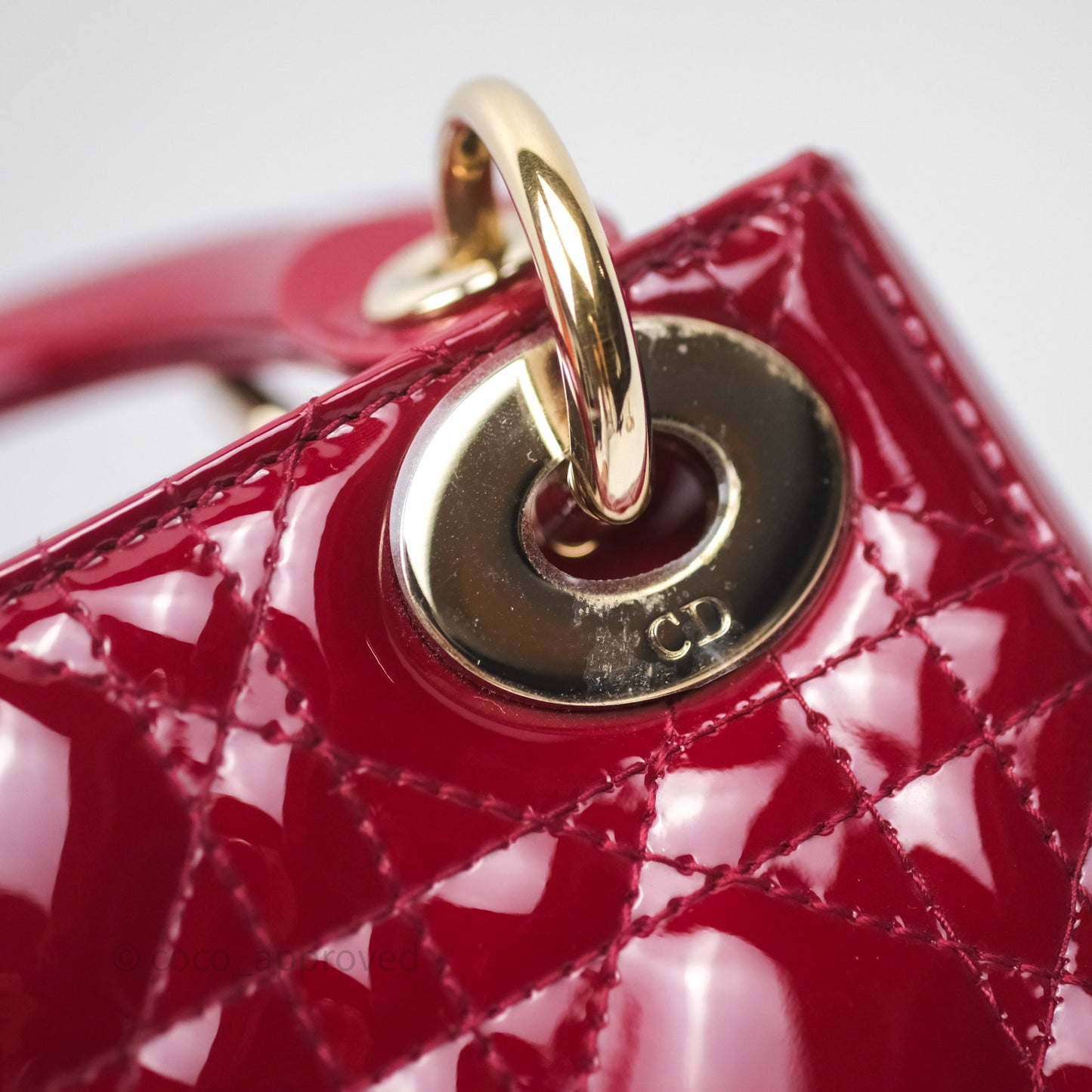 Christian Dior Mini Lady Dior Red Patent Cannage Gold Hardware