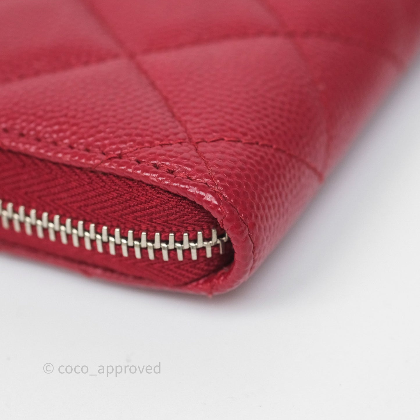 Chanel Classic Zipped Coin Purse Red Caviar Silver Hardware