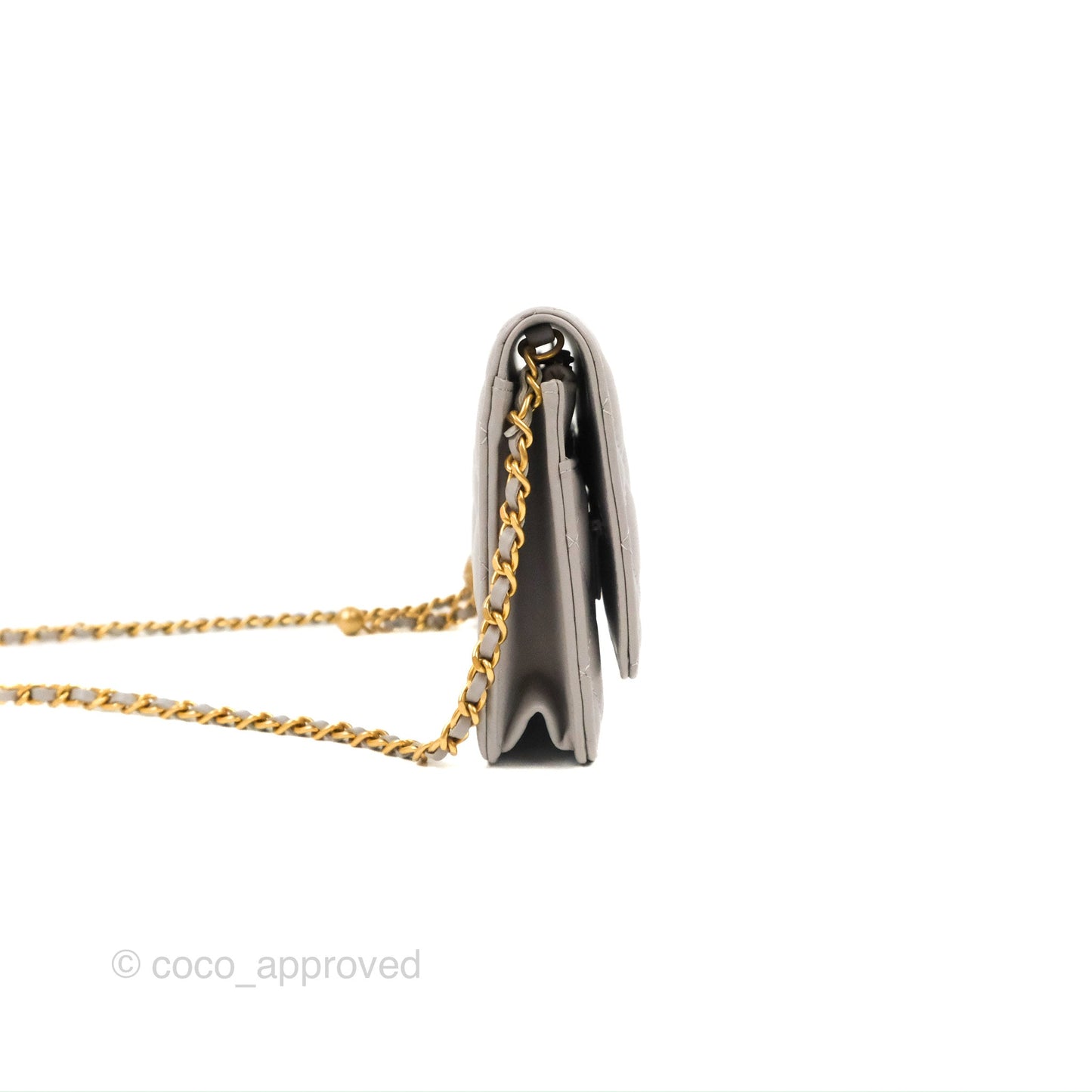 Chanel Quilted Pearl Crush Wallet on Chain WOC Light Grey Lambskin Aged Gold Hardware