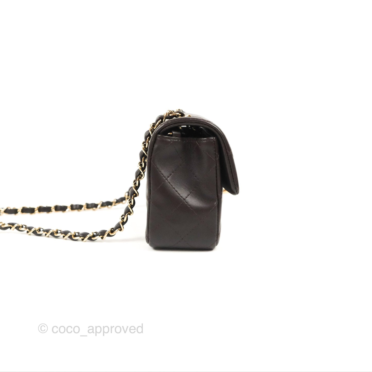 Chanel Quilted Mini Rectangular Chocolate Brown Lambskin Gold Hardware