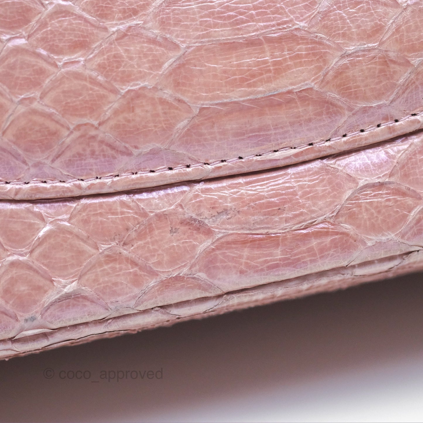 Chanel Classic M/L Medium Flap Quilted Iridescent Pink Python Gold Hardware