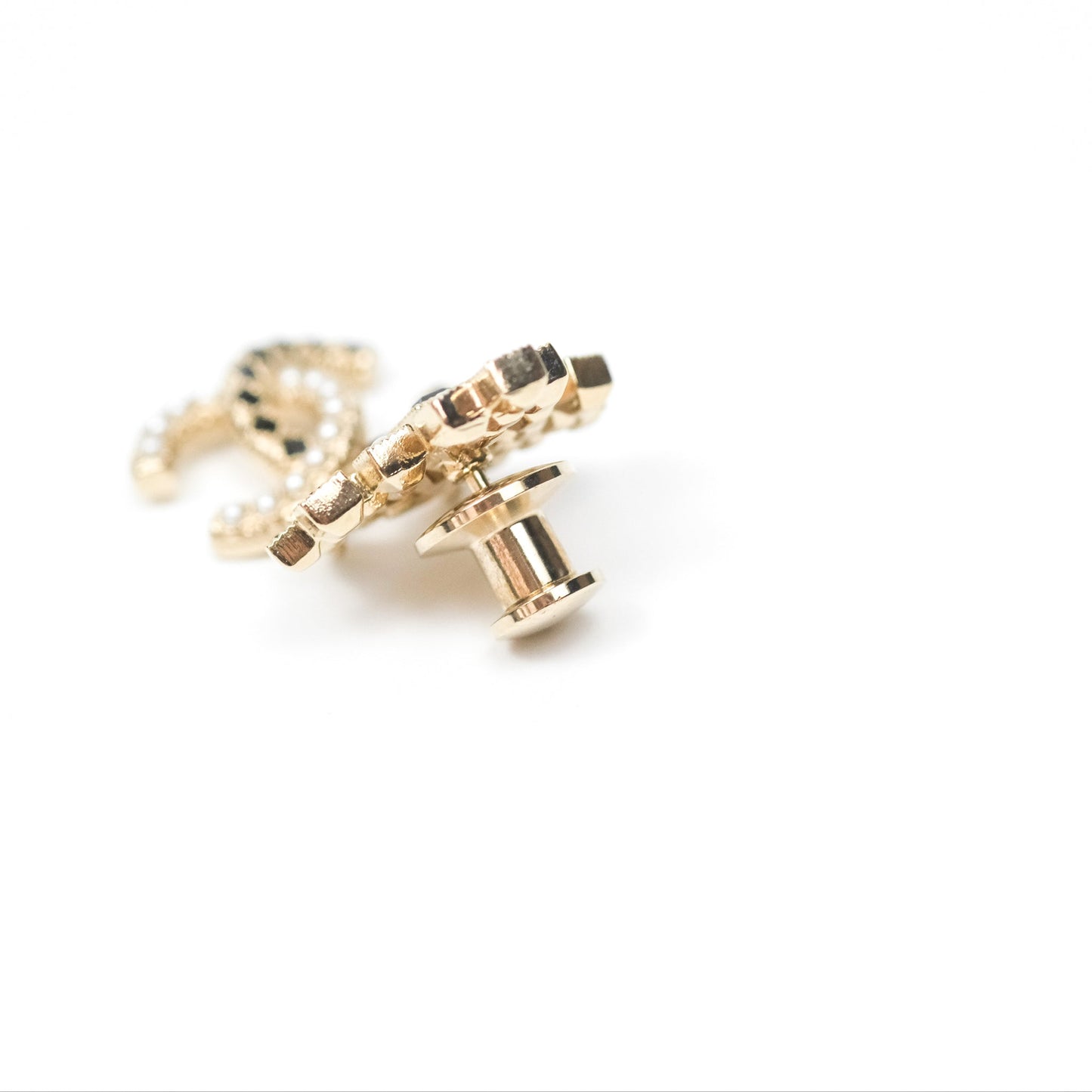 Chanel Pearl Black Resin Drop CC Brooch Gold Tone 21A