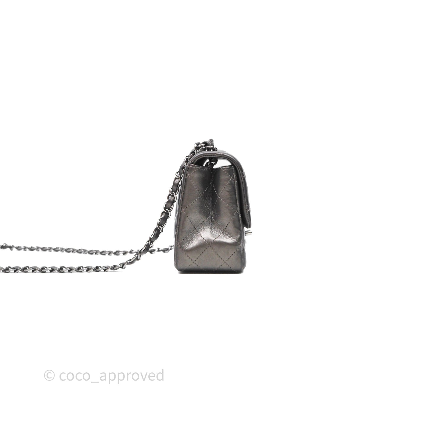 Chanel Mini Square Metallic Dark Grey Lambskin Dark Silver Hardware