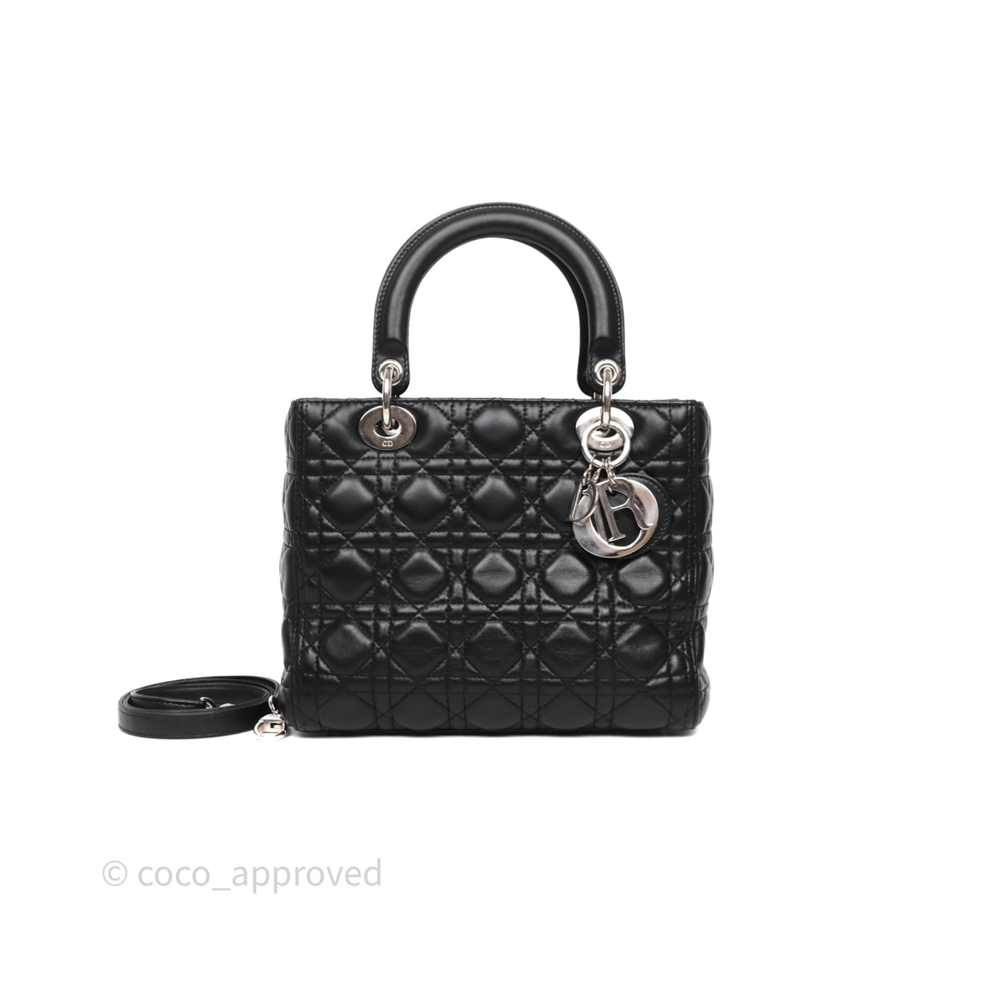 Christian Dior Medium Lady Dior Black Lambskin Silver Hardware