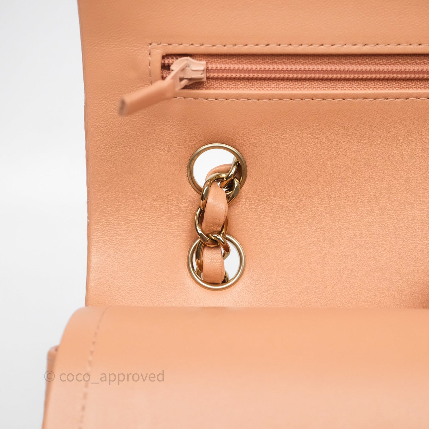 Chanel Small Classic Flap Quilted Dark Peach Beige Lambskin Gold Hardware