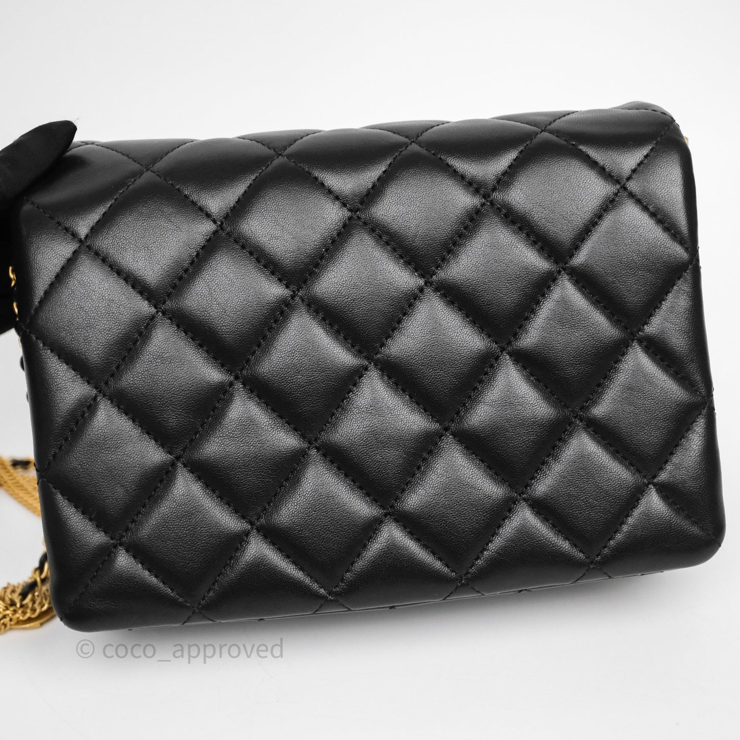Chanel Quilted Accordion Flap Bag with Button on Chain Black Lambskin Aged Gold Hardware 22A