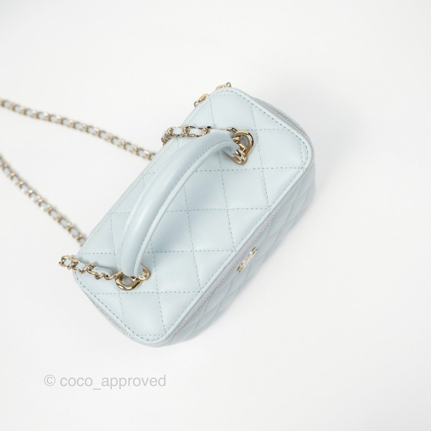 Chanel Vanity Rectangular Top Handle Light Blue Lambskin Gold Hardware