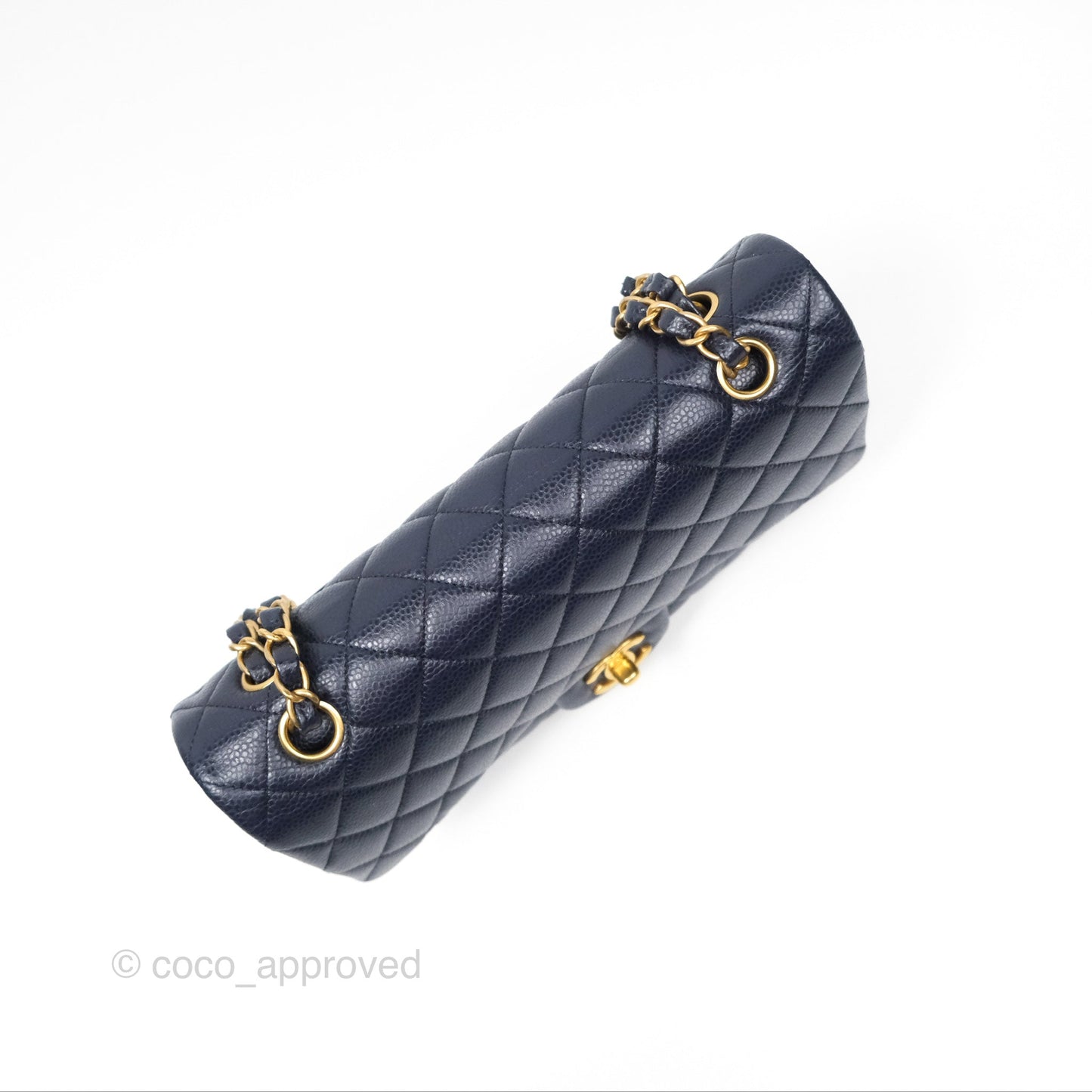 Chanel Classic M/L Medium Flap Quilted French Navy Caviar Aged Gold Hardware