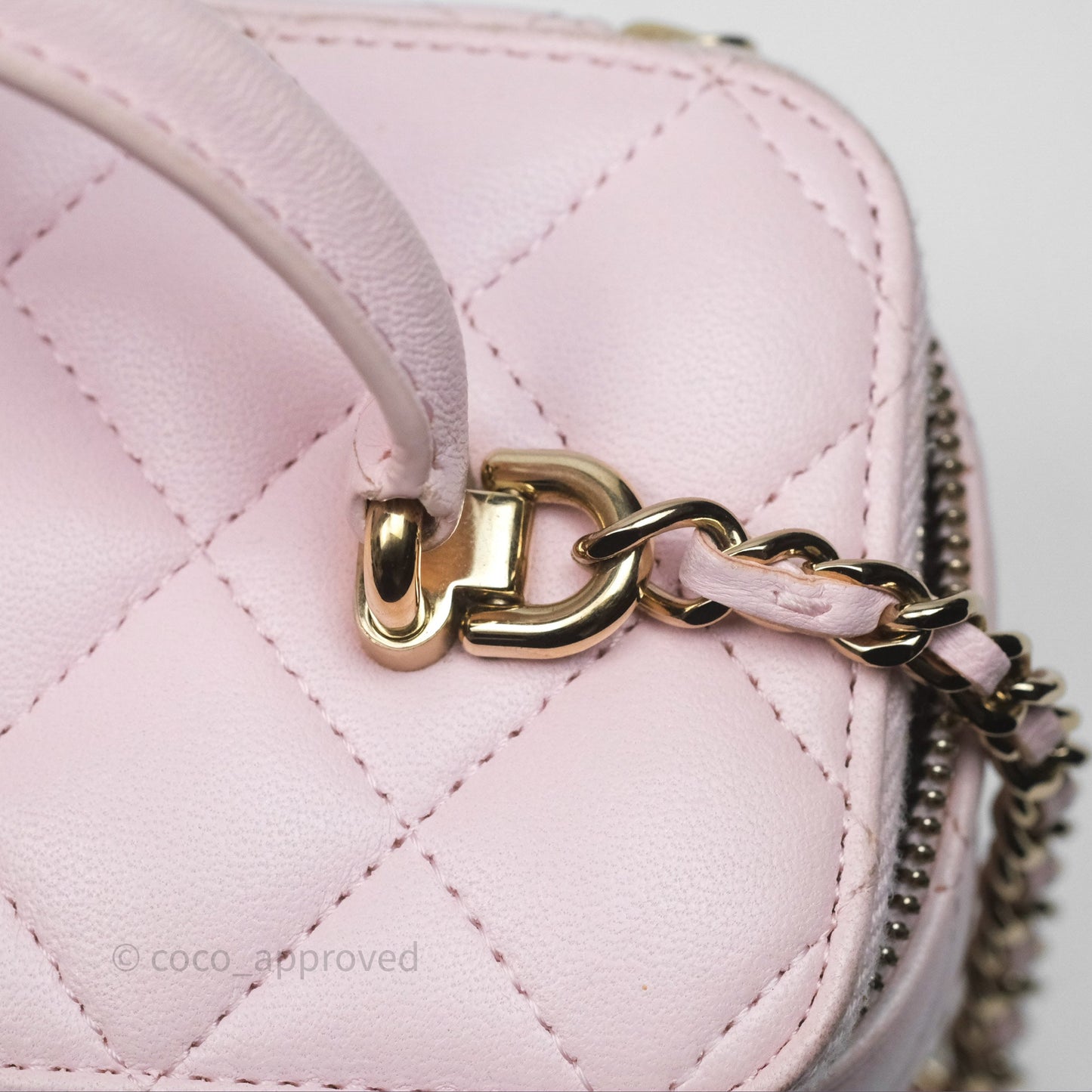 Chanel Vanity Rectangular Top Handle Light Pink Lambskin Gold Hardware