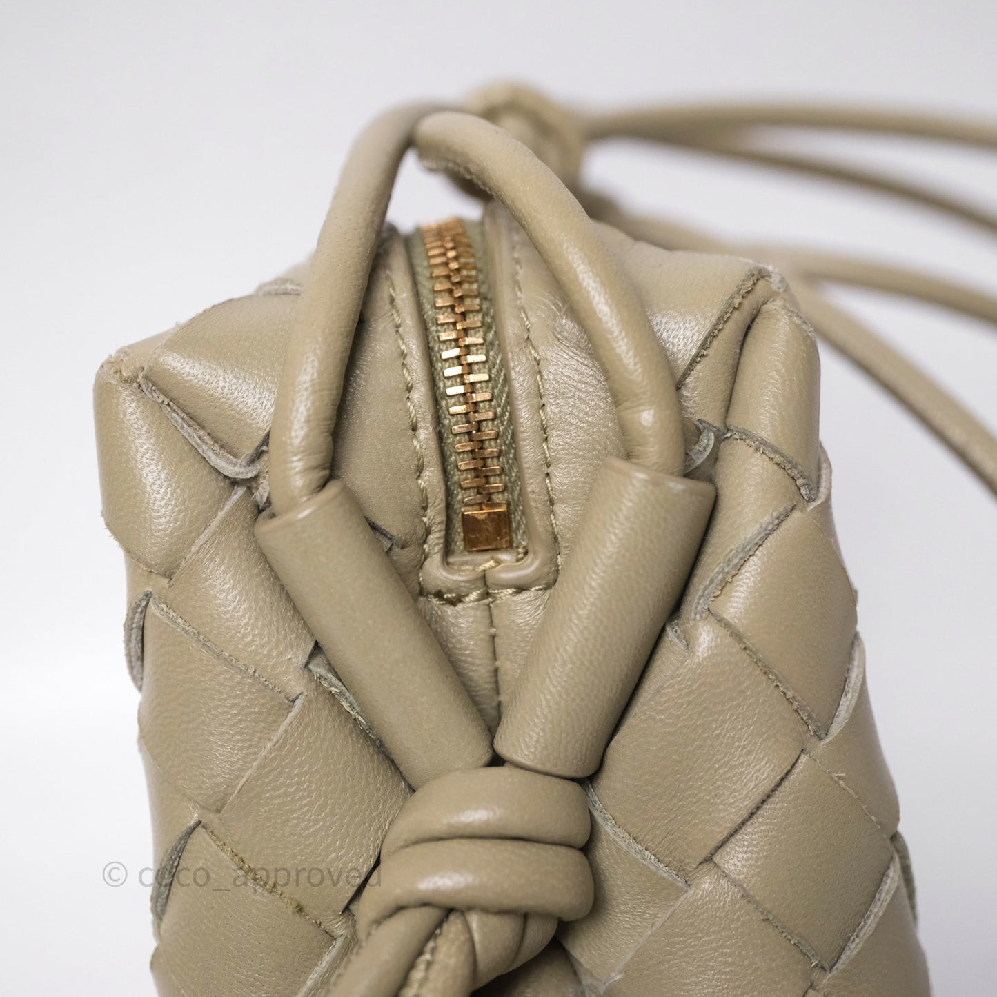 Bottega Veneta Mini Loop Camera Bag Intrecciato Lambskin Travertine