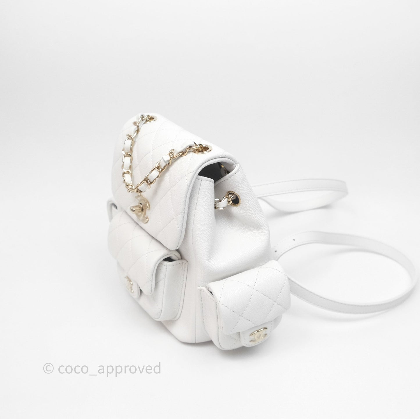 Chanel Small Duma Backpack White Caviar Gold Hardware