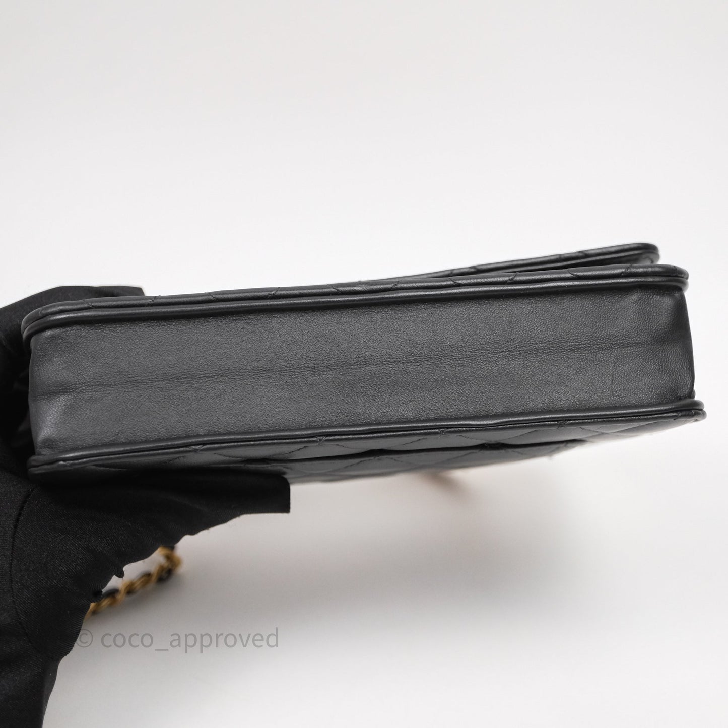 Chanel Top Handle Wallet On Chain WOC Black Lambskin Gold Hardware