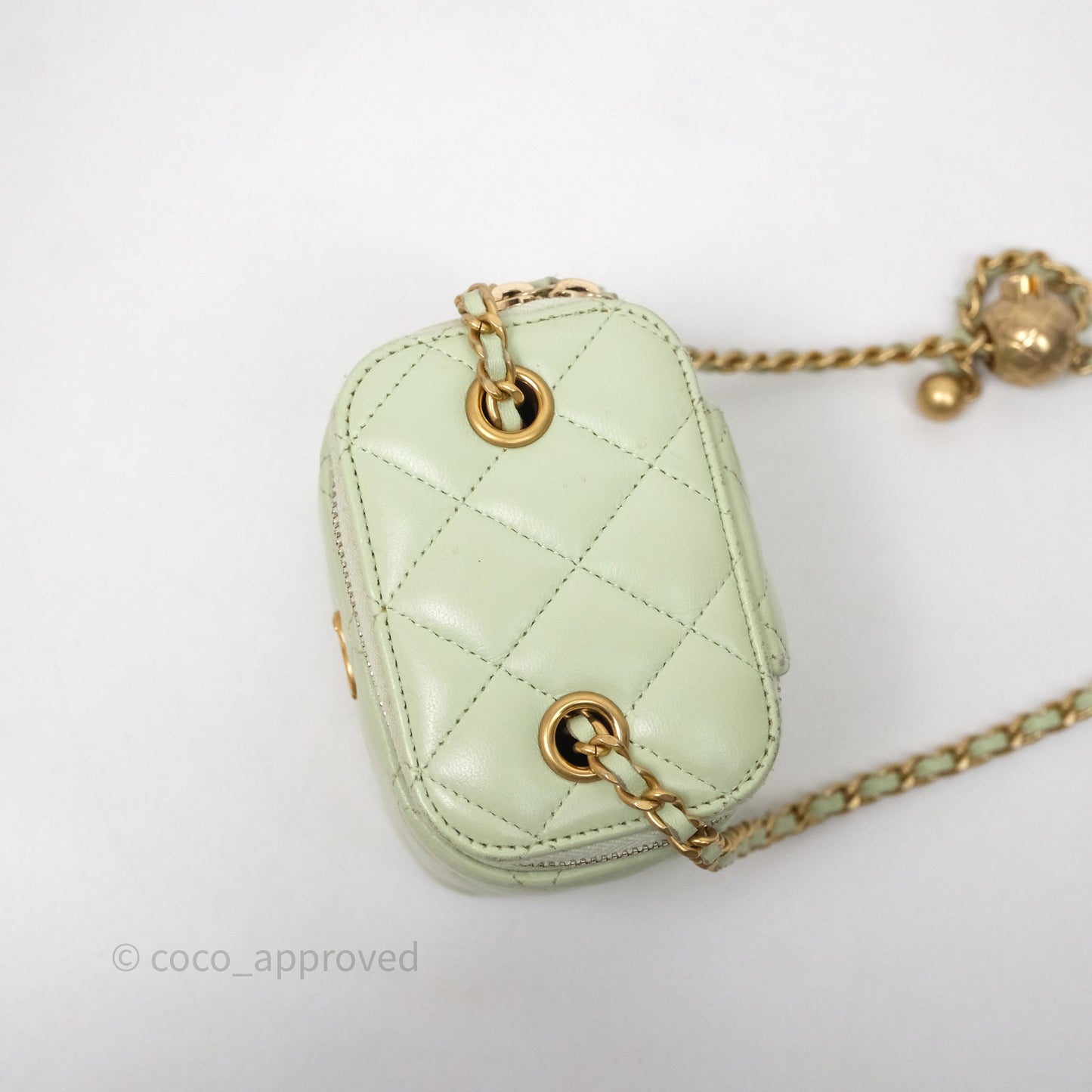 Chanel Mini Pearl Crush Vanity With Chain Green Aged Gold Hardware