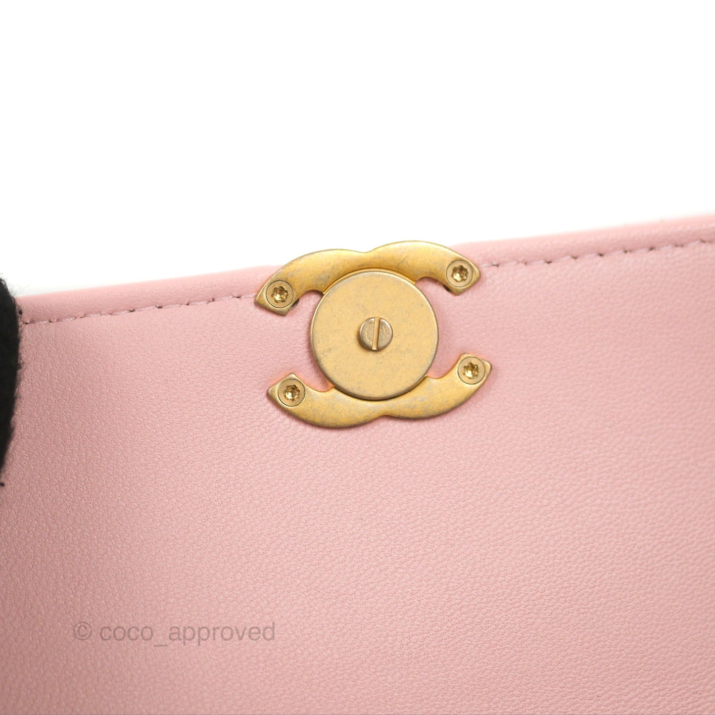 Chanel Enamel Top Handle Clutch with Chain Pink Lambskin Aged Gold Hardware 22B