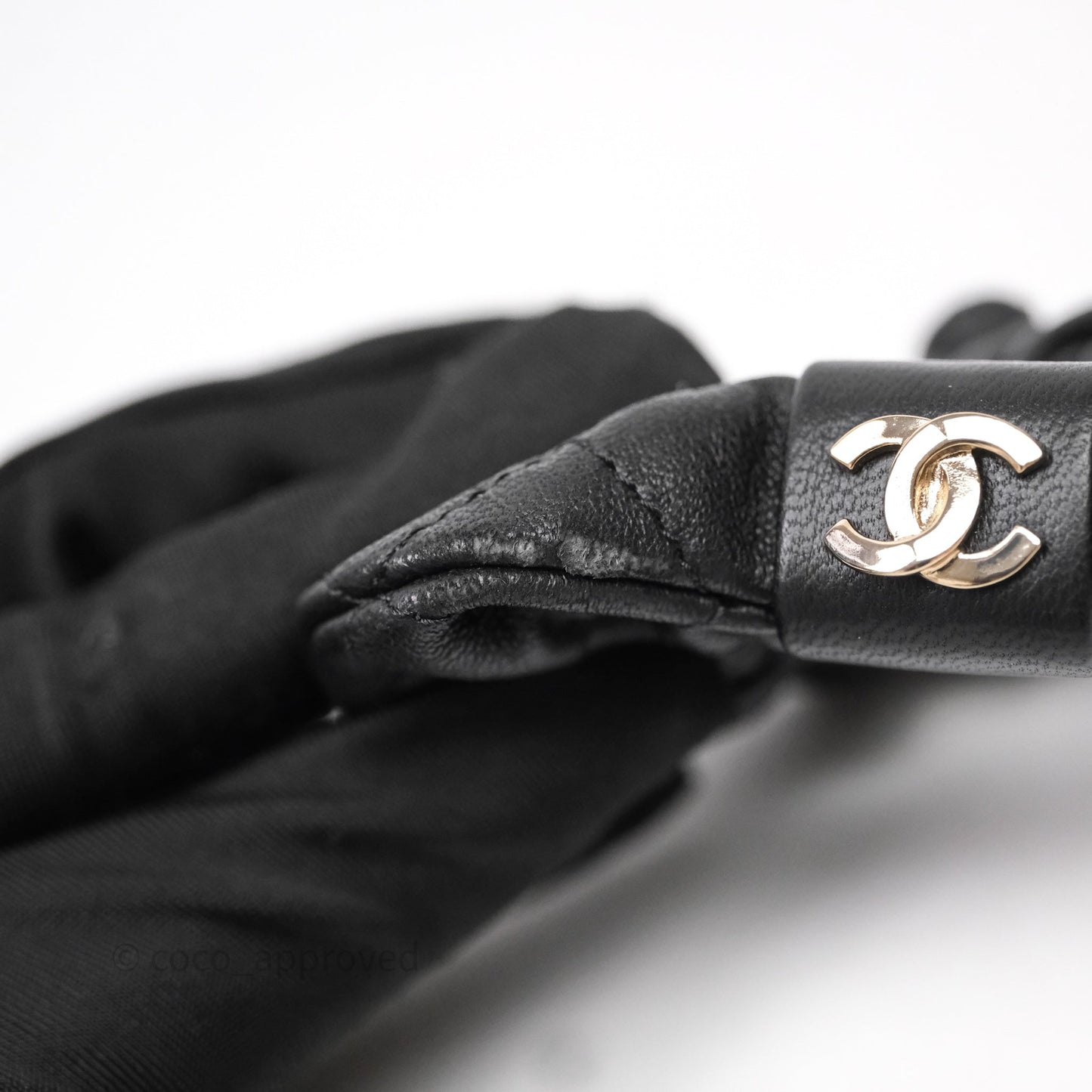Chanel CC Black Leather Hair Accessory Gold Tone 21K